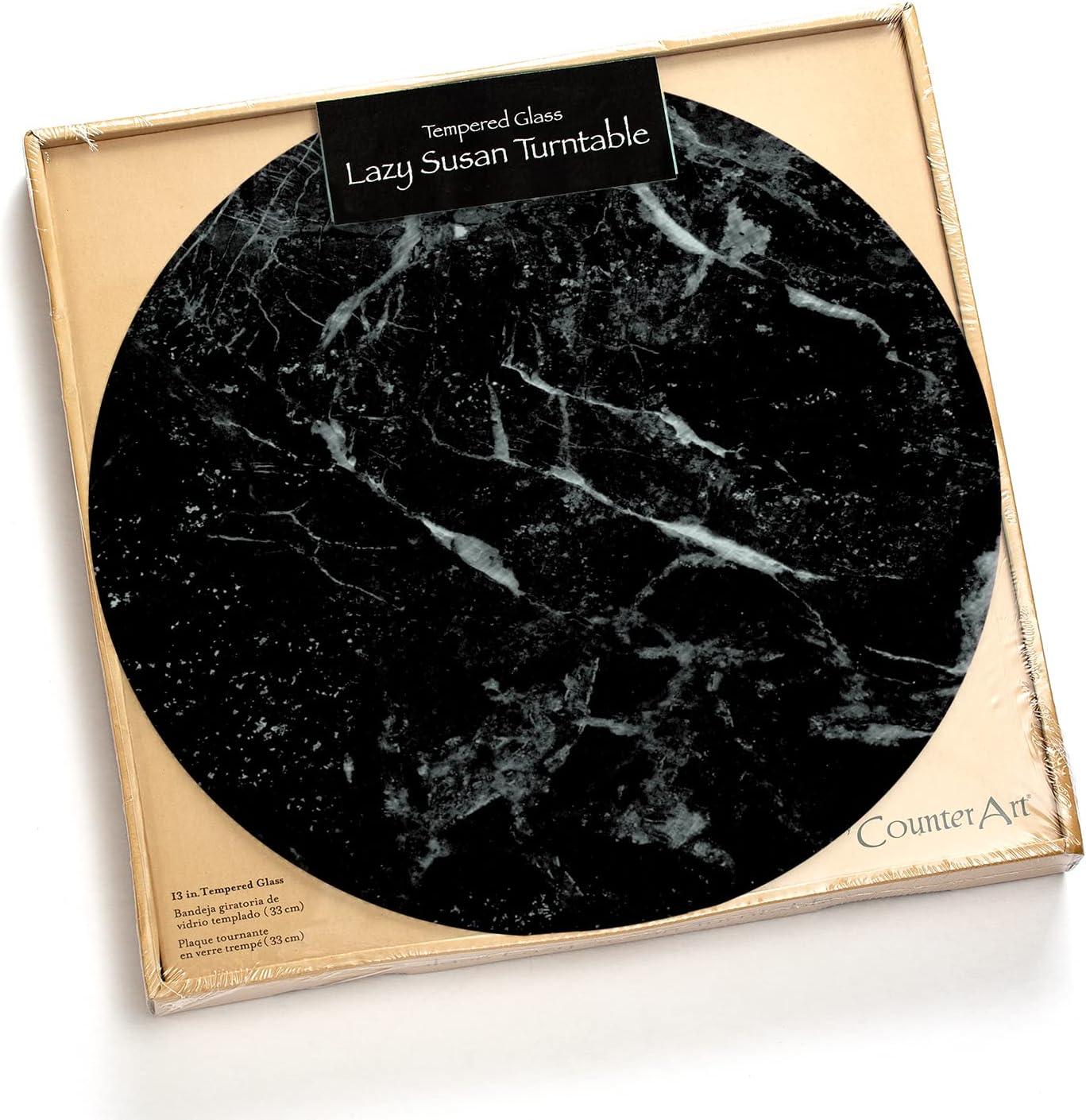 CounterArt Black Marble Design Lazy Susan Turntable 13" Round