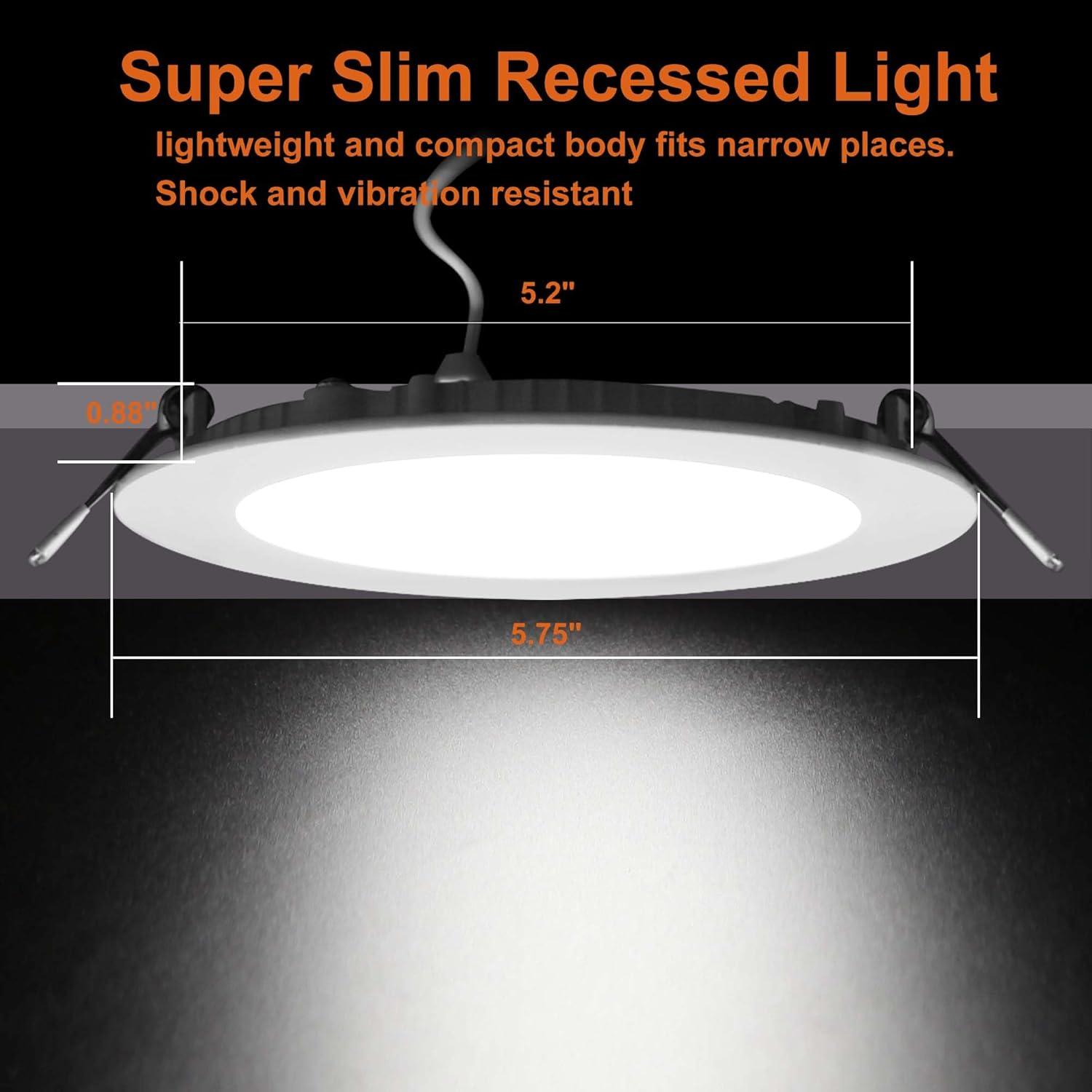 Facon 5Pcs Waterproof Dimmable 5'' 560Lumen 12V RV Bathroom Ceiling Lamp Recessed LED Lighting, Ultra-Thin Puck Light, 4000K Cool White Light, For Camper Van Truck Motorhome Boat Sailboat Roof Car