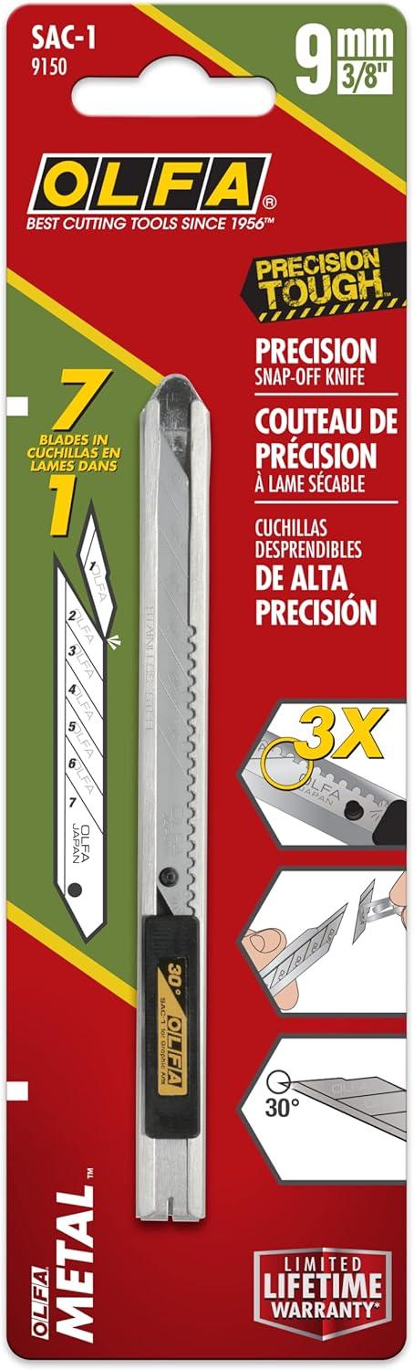 Olfa Stainless Steel Slide-Lock Graphics Knife With Snap-off Blade