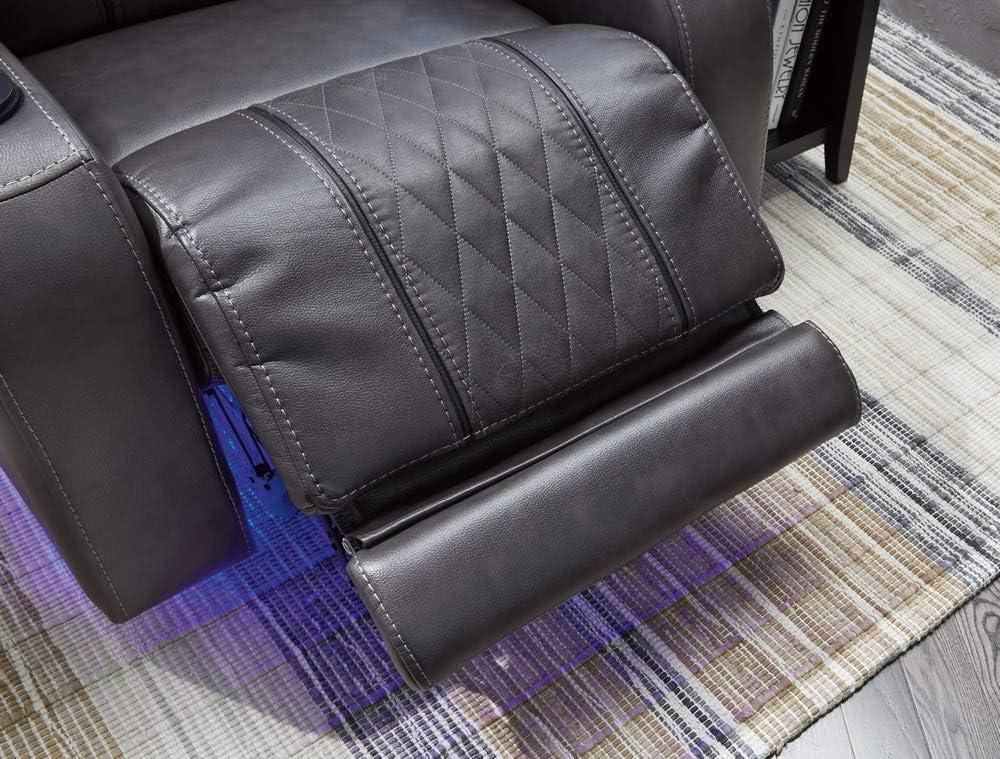 Contemporary Gray Faux Leather Power Recliner with LED Lighting