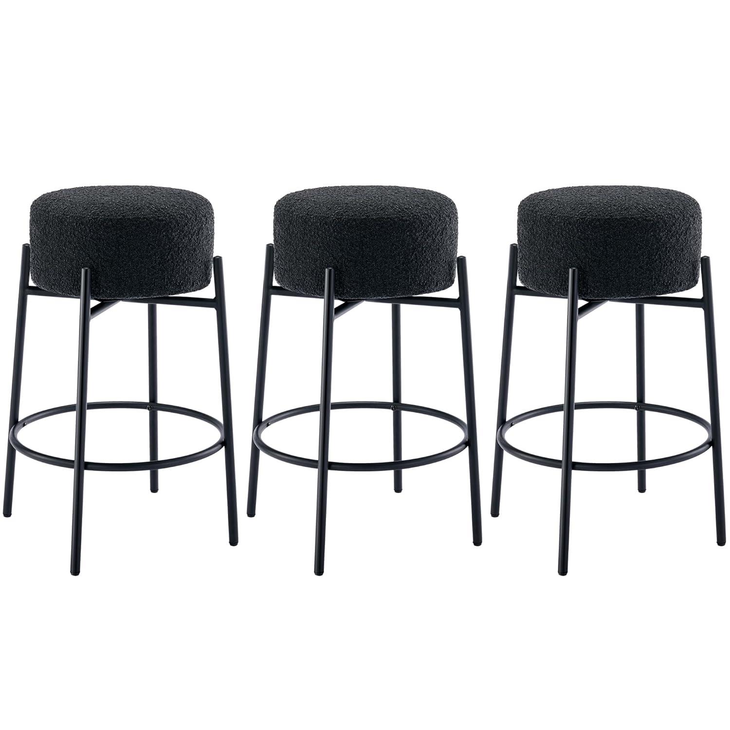 Amy Swivel Backless Boucle Upholstered 26.7"H Counter Stool with Steel Frame (Set of 2/3/4)