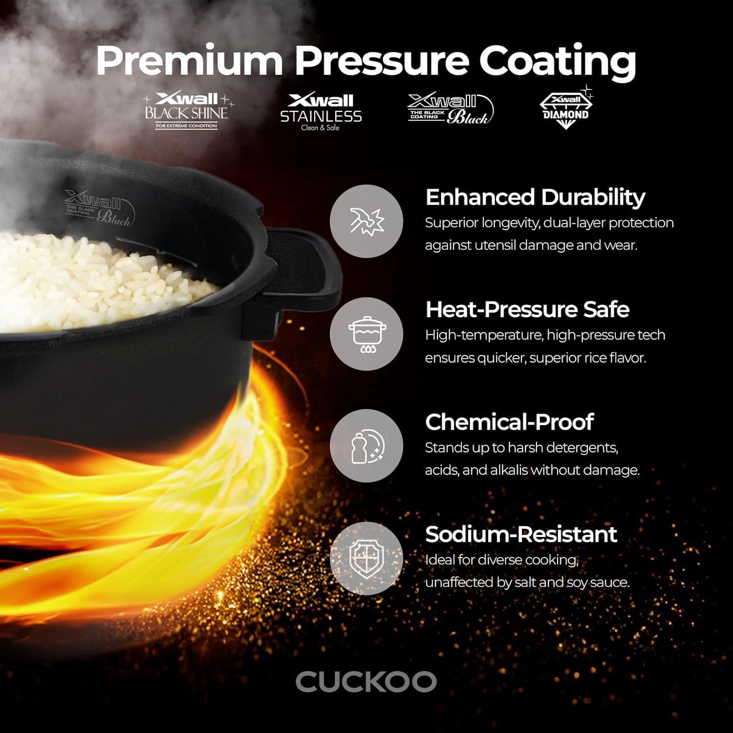 CUCKOO 6-Cup Heating Pressure Rice Cooker and Warmer Bronze/Black: 12 Settings, Automatic Keep Warm, Dishwasher-Safe Parts