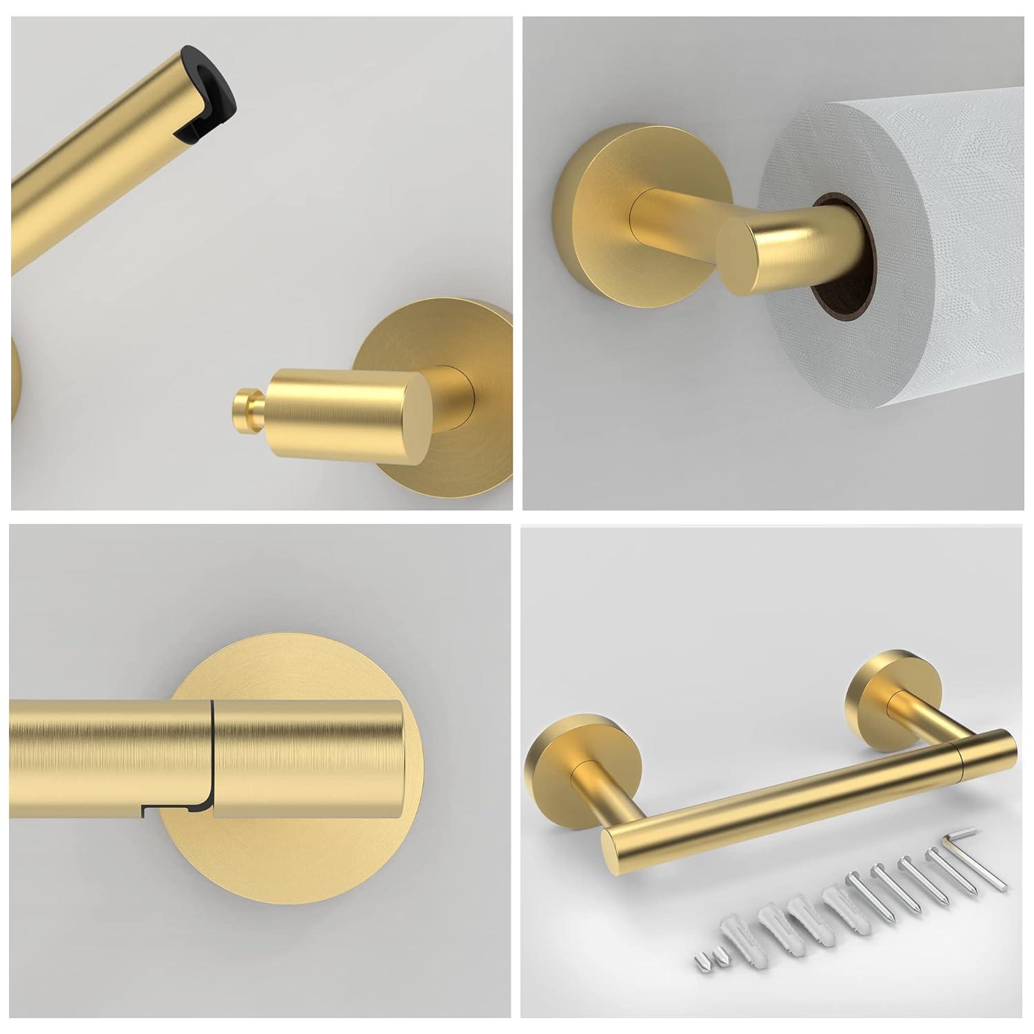 Fixsen Gold Toilet Paper Holder Bathroom Double Post Pivoting Tissue Roll Holder Stainless Steel and Zinc Alloy Wall Mount Detachable (Gold, 1)