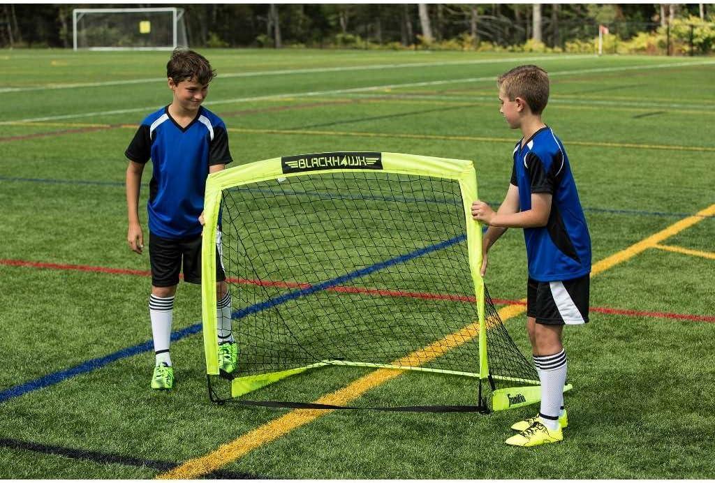 Franklin Sports Blackhawk Soccer Goal - Pop Up Backyard Soccer Nets - Foldable Indoor + Outdoor Soccer Goals - Portable Adult + Kids Soccer Goal - 4' x 3' Mini Soccer Net - Optic Yellow