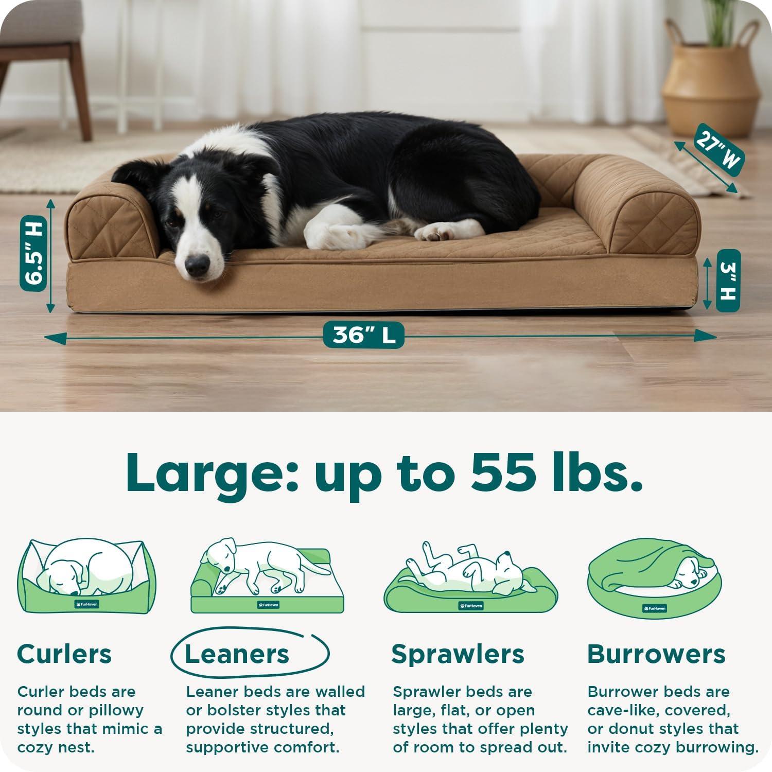 FurHaven Quilted Orthopedic Sofa Dog Bed - Large, Warm Brown