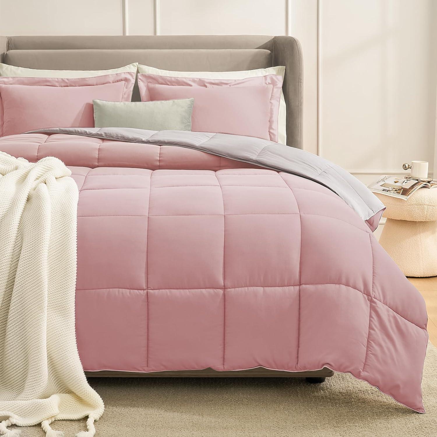 Twin Reversible Pink and Gray Microfiber Duvet