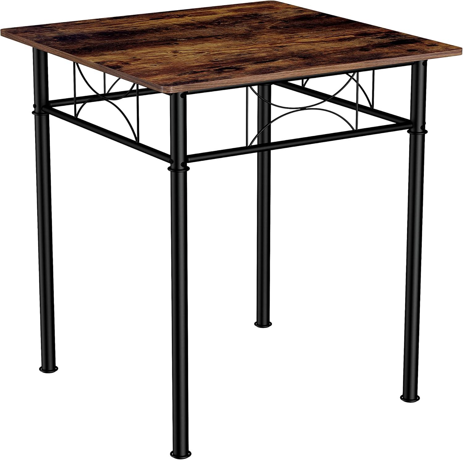 Rustic Brown Square MDF and Metal Dining Table Set with 2 Chairs