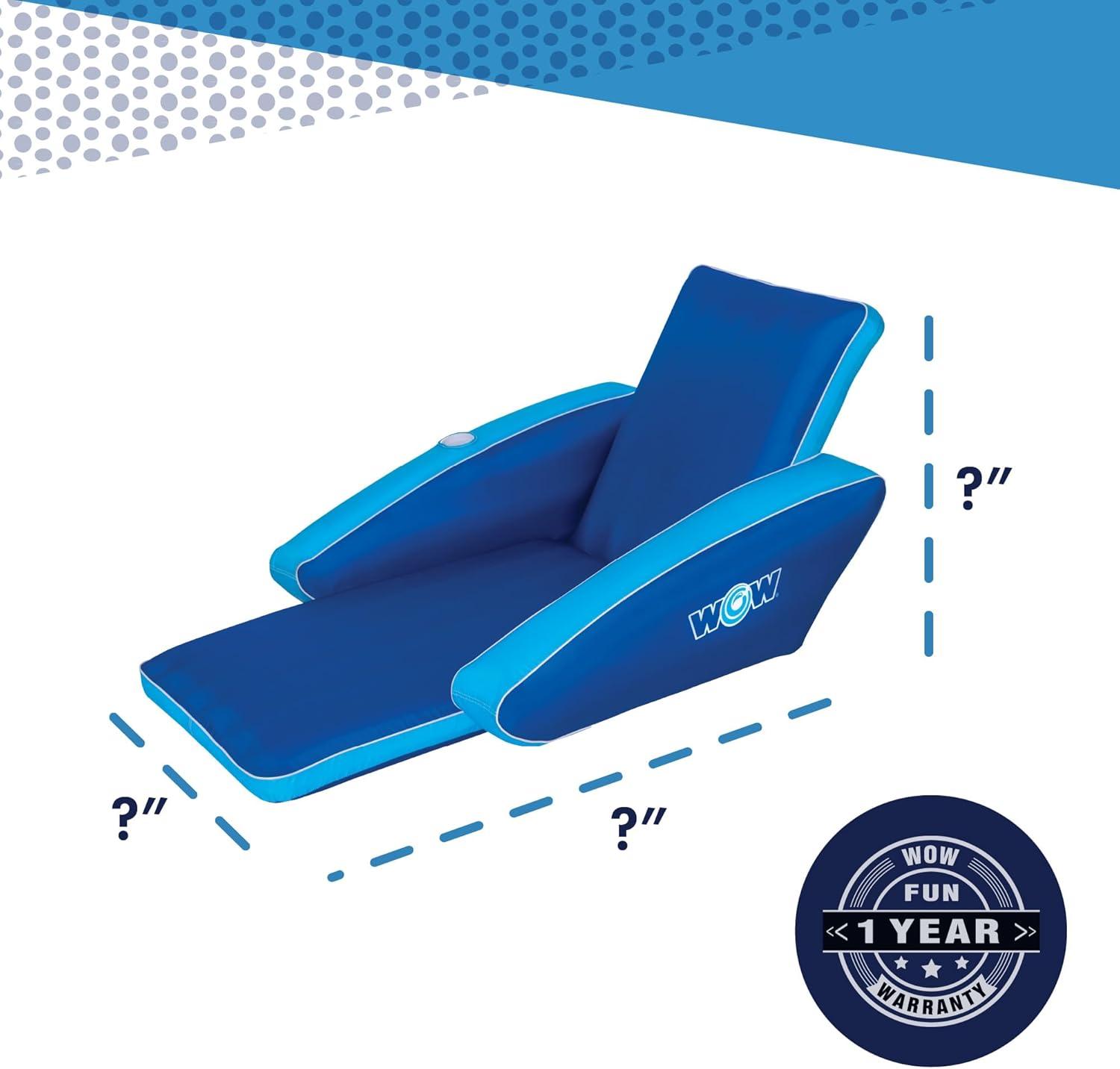 WOW Blue Inflatable Pool Lounger with Armrests and Footrest