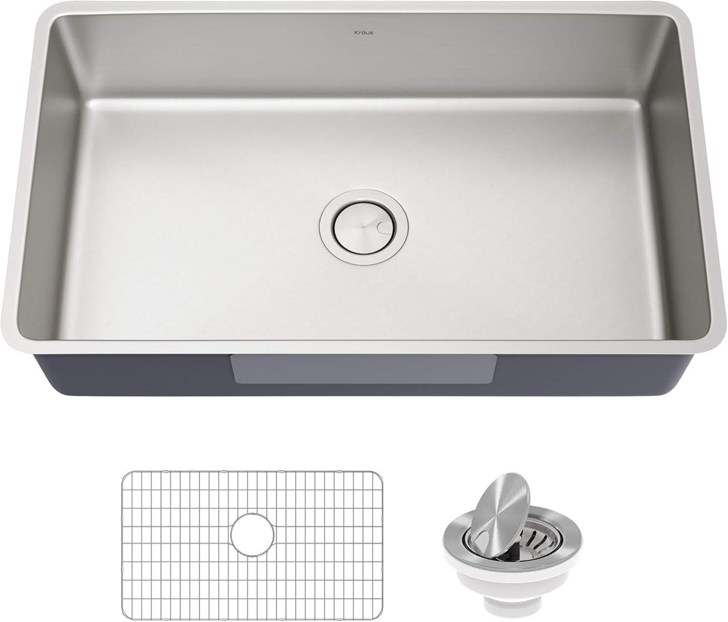 Dex™️ Series KRAUS 32" L Undermount 16 Gauge Stainless Steel Single Bowl Kitchen Sink