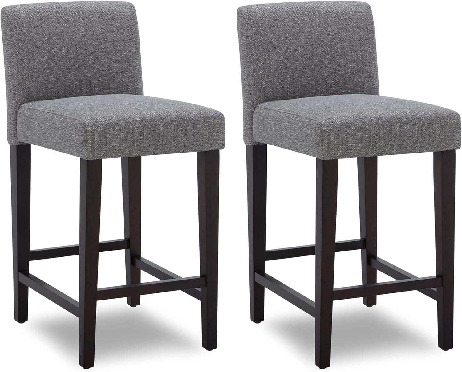 Fog Gray Upholstered Swivel Bar Stools with Wood Legs, Set of 2