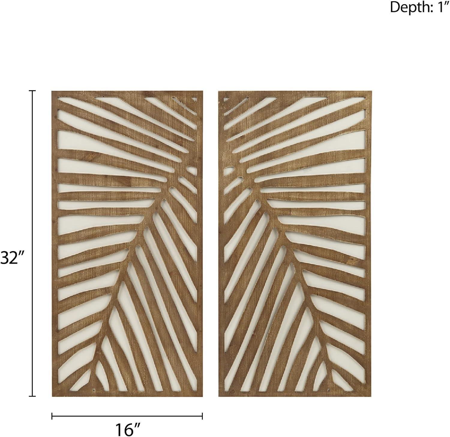 2pc Birch Palms Carved Wall Panel Set Dark Brown - Madison Park: MDF Construction, Modern Botanical Decor