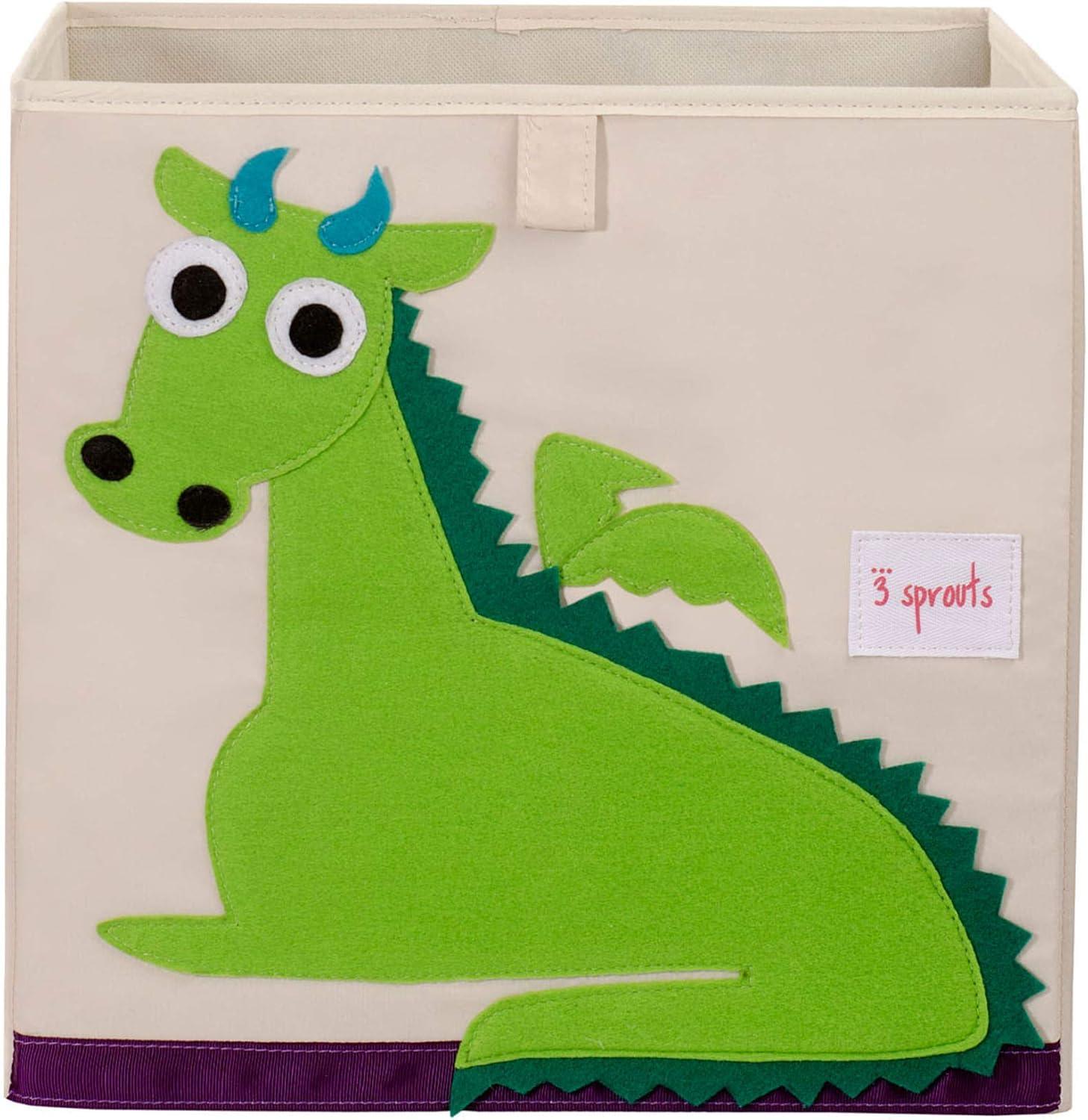 Foldable Beige and Green Dragon Fabric Storage Cube