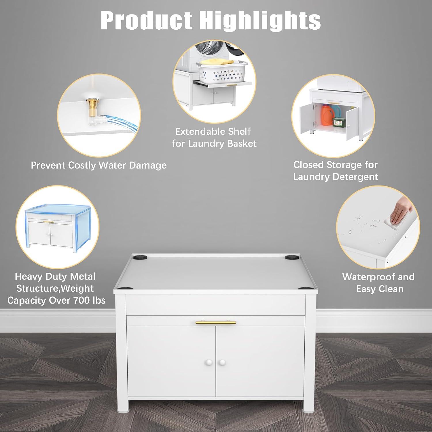 Washer Dryer Laundry Pedestal 29" Universal Fit Anti-Vibration Stand with Built-in Drain Pan + Hose