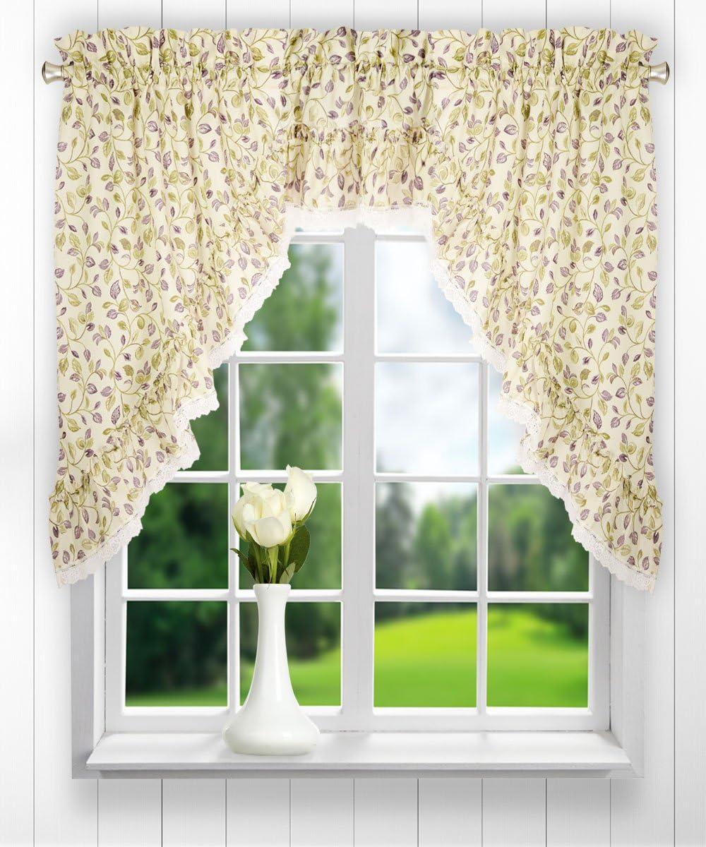 Ellis Curtain Clarice Room Darkening Natural Color Classic Print Ruffled Window Valance - 52 x12" Violet