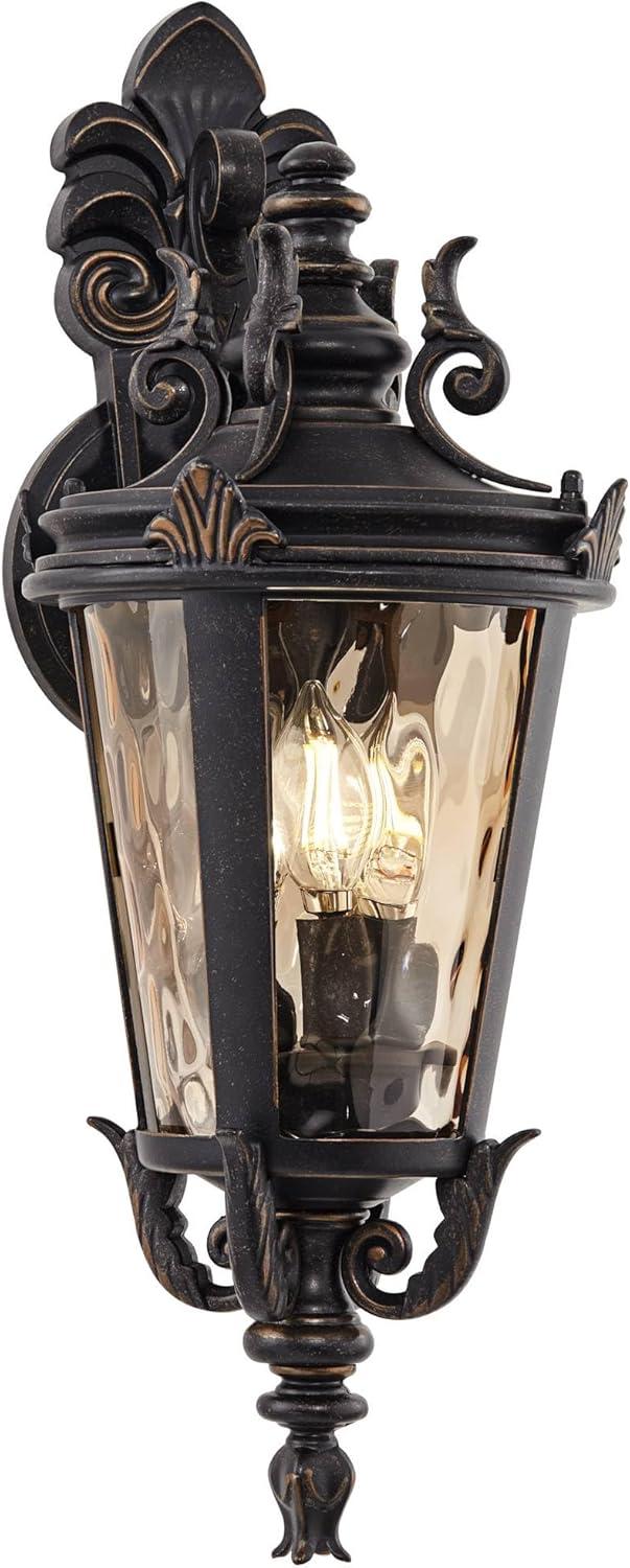 John Timberland Casa Marseille Rustic Outdoor Wall Light Fixture Valencia Bronze Scroll 21 3/4" Champagne Hammered Glass for Post Exterior Barn Deck