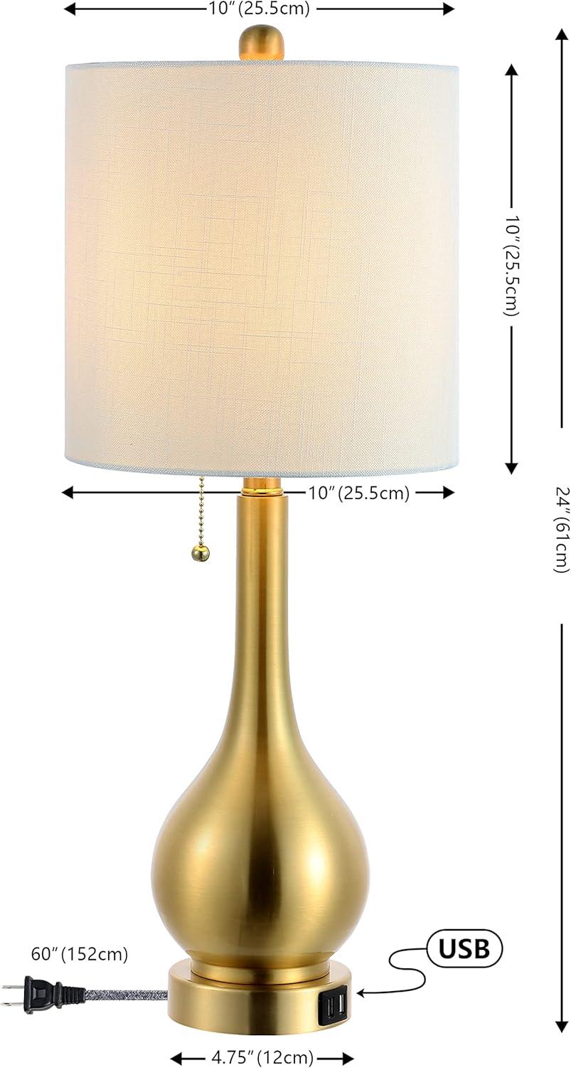 JONATHAN Y JYL1127C-SET2 Tyler 24" Modern Classic Gourd Iron LED Table Lamp with Pull-Chain with Dual USB Charging Port, for living room, dinning room Bulb Included, Brass Gold (Set of 2)