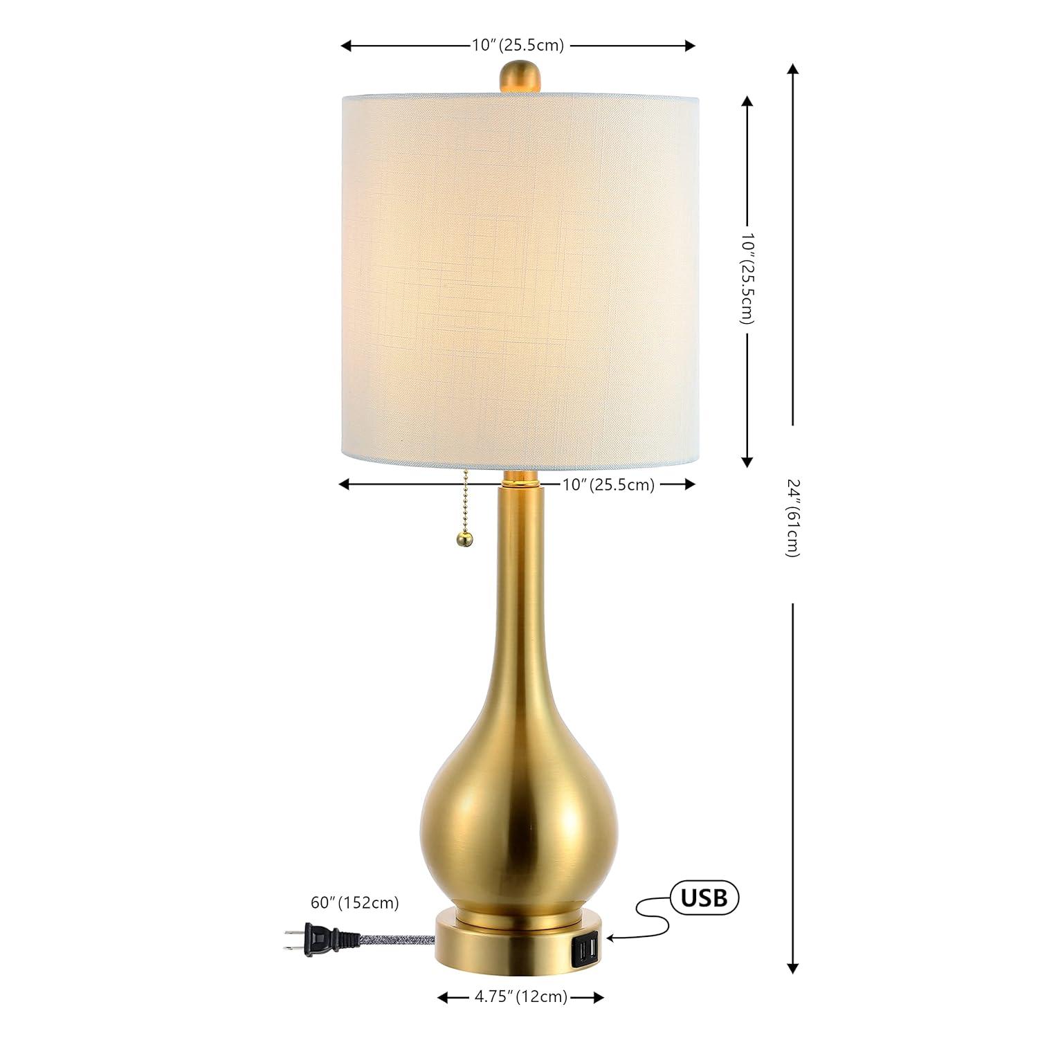 JONATHAN Y JYL1127C-SET2 Tyler 24" Modern Classic Gourd Iron LED Table Lamp with Pull-Chain with Dual USB Charging Port, for living room, dinning room Bulb Included, Brass Gold (Set of 2)