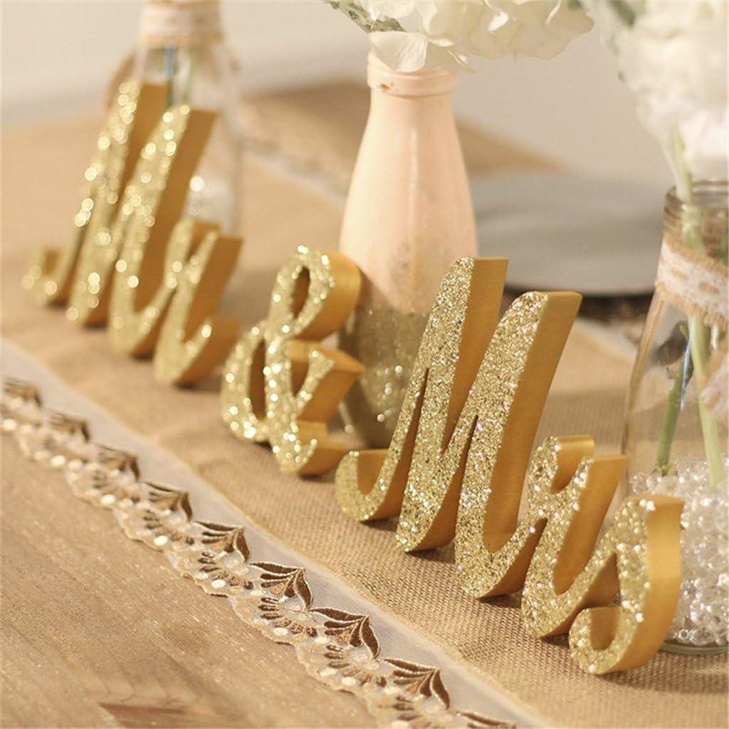 Mr and Mrs Signs Wedding Table Decorations, Wooden Freestanding Letters for Photo Props, Rustic Decoration, Anniversary Shower Gift (Golden)