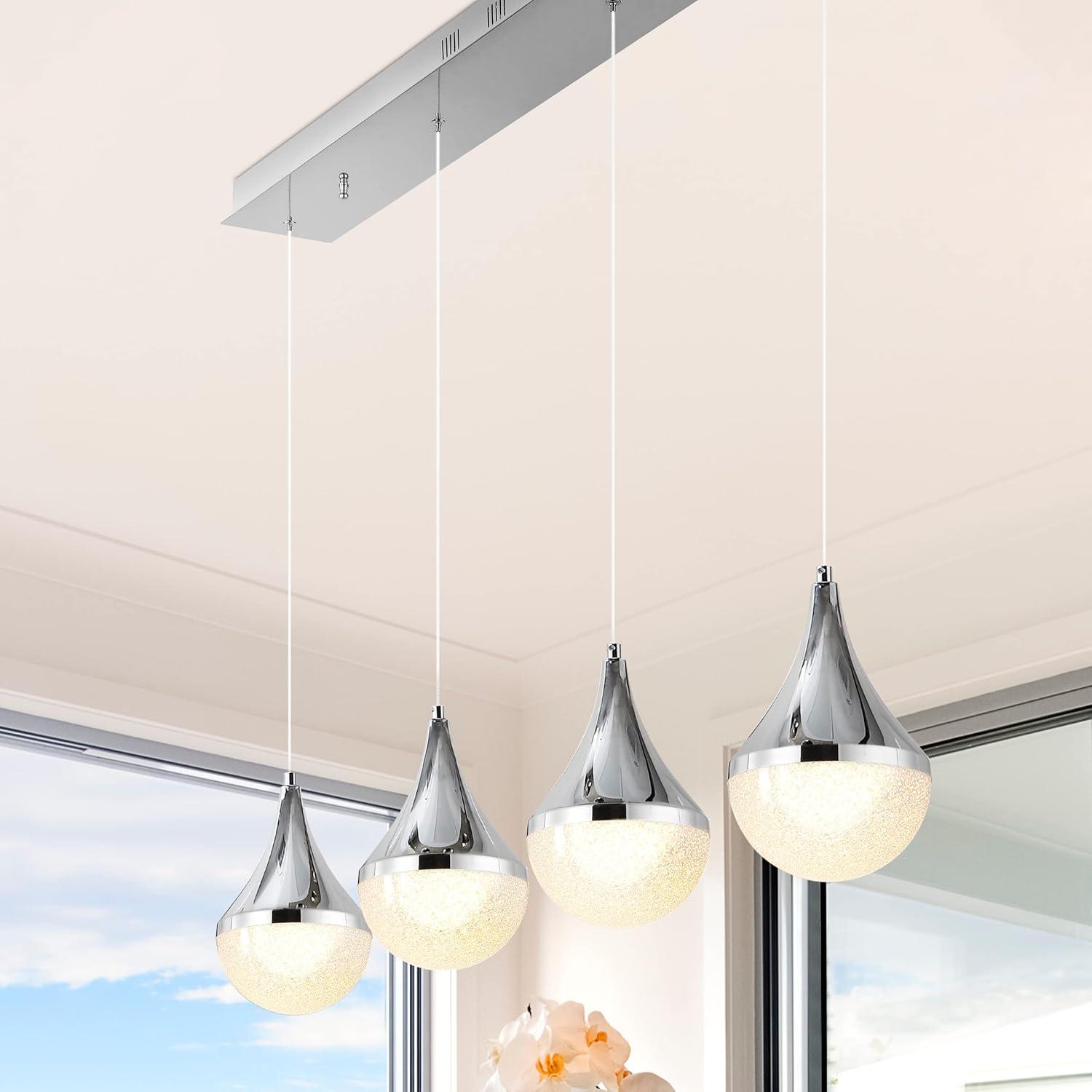 Elena Teardrop Chrome 47" LED Linear Pendant with Frosted Shade