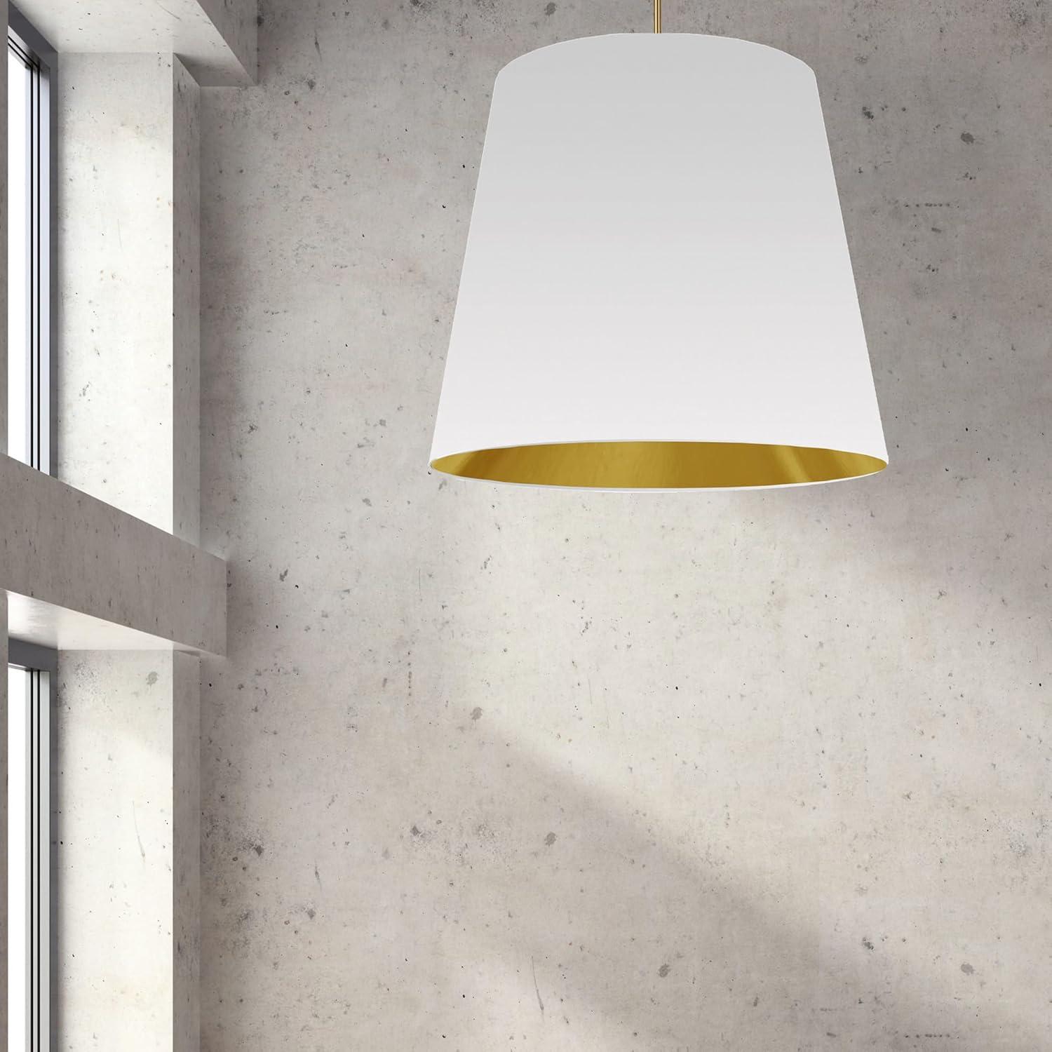 Gold and White Oversized Drum Pendant Light