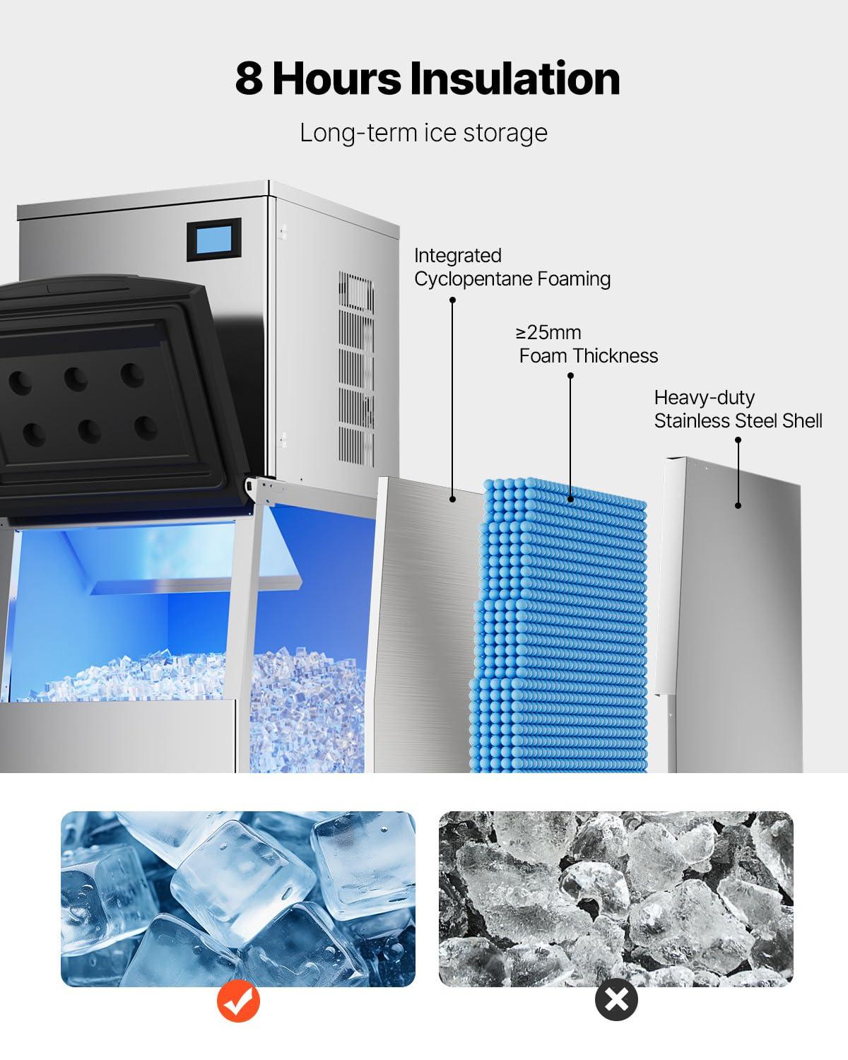 VEVOR Commercial Ice Maker Storage Bin, 250LBS Capacity Ice Bin, Stainless Steel Ice Storage Bin with Filter and Adjustable Anti-Slip Rubber Feet, Suitable for Restaurant Hotel and Beverage Shops