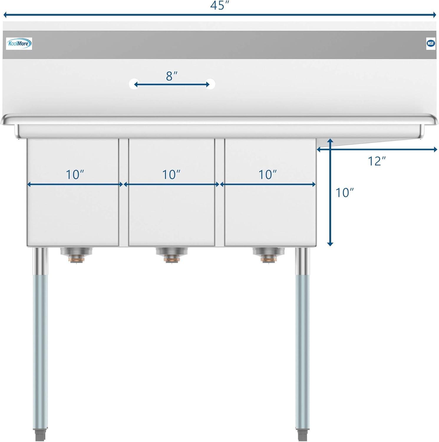 KoolMore 3 Compartment Stainless Steel Commercial Sink with Right Drainboard