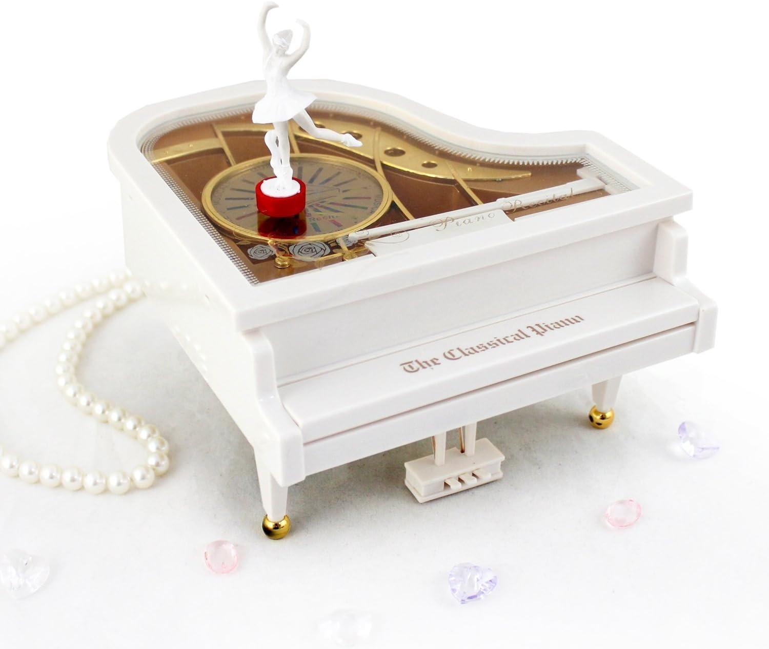 White and Gold Mechanical Ballerina Piano Music Box