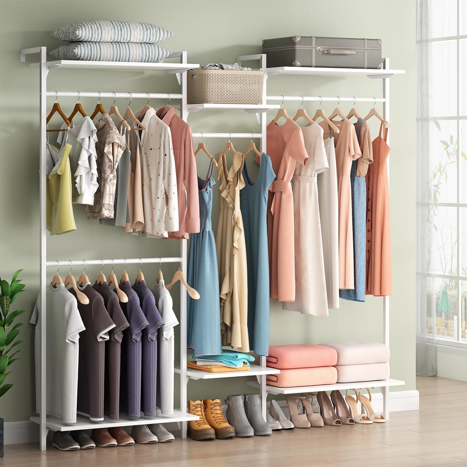 Rebrilliant Oloran Gold Wall Mount Clothes Rack with 4 Hanging Rods, Clothing Rack with 6-Tier Adjustable Shelves