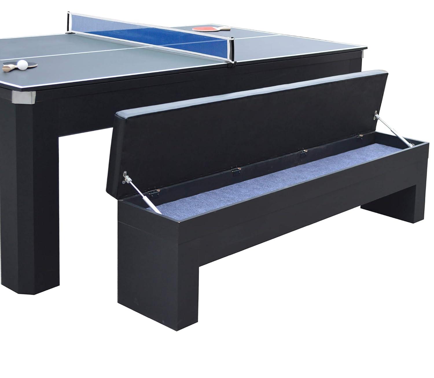 Hathaway Newport Stylish 7 Ft Multi Game Pool Table Combo with Dining Top and Ping Pong – Includes Benches for Home Storage and Accessories