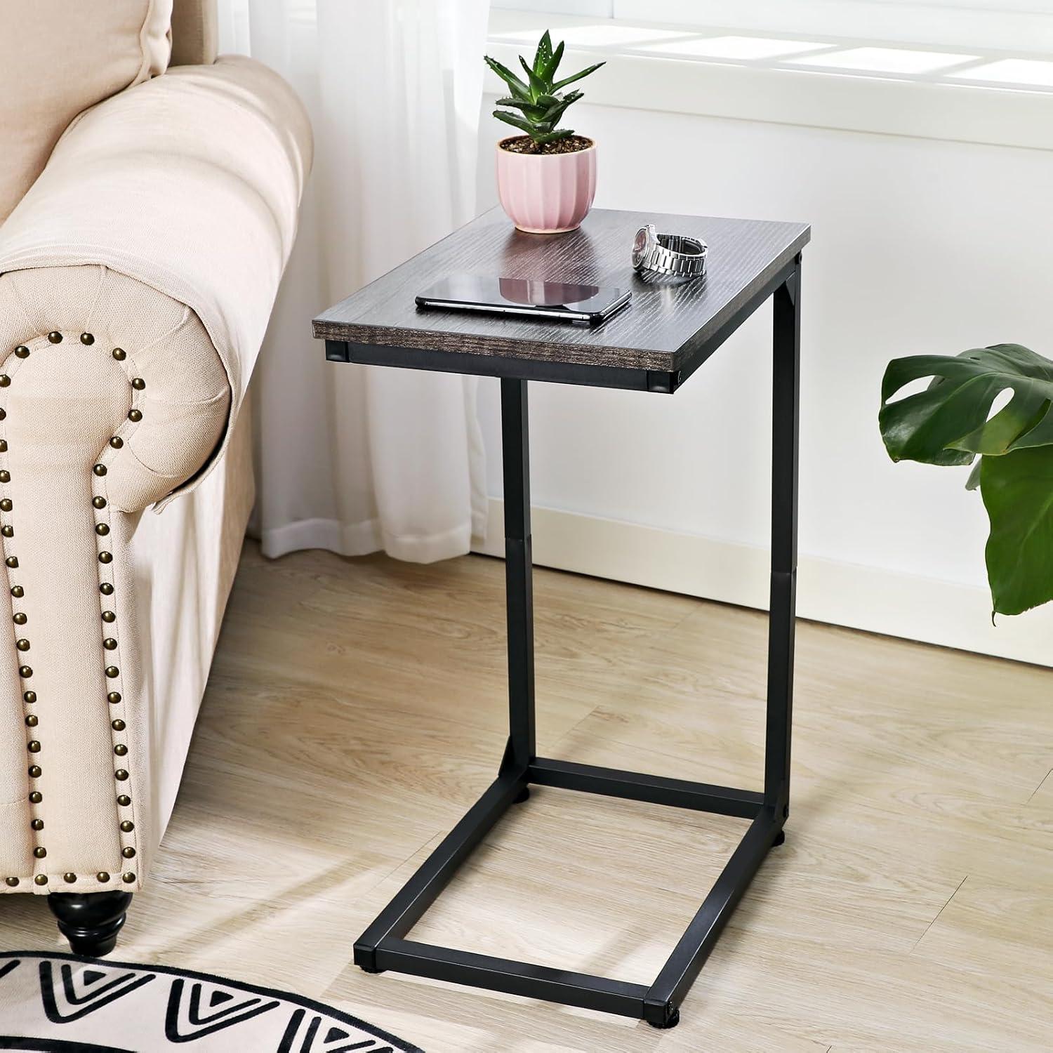 LIDNGLN Set of 2 Modern C Shaped End Tables  Sleek Snack Side Tables for Couch  Convenient C Tables for Living Room or Bedroom  Slide Under Sofa Table for Small Spaces  Stylish and Functi