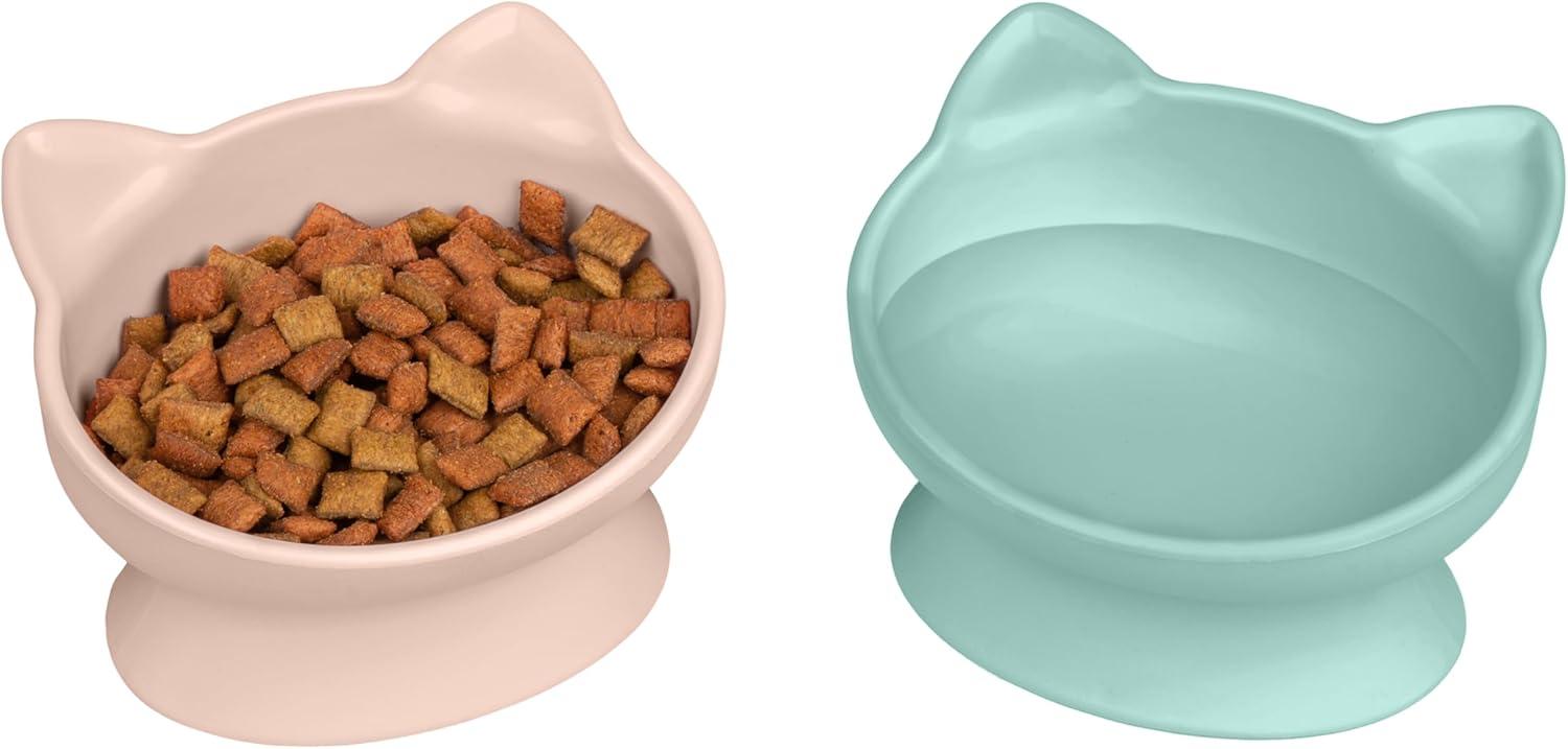 Pastel Cat Ears Elevated Pet Bowls Set