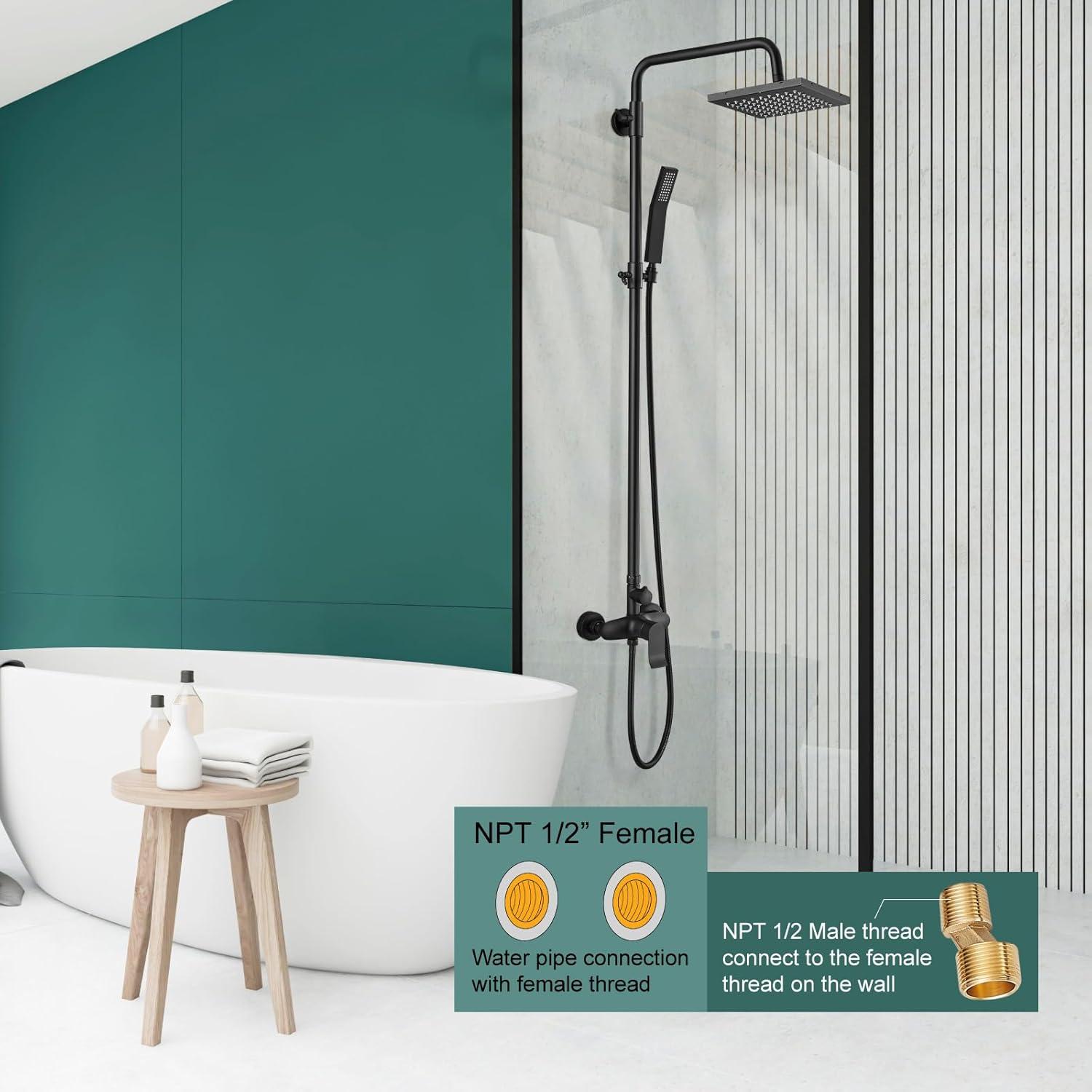 Matte Black Adjustable Brass Rain Shower System with Handheld