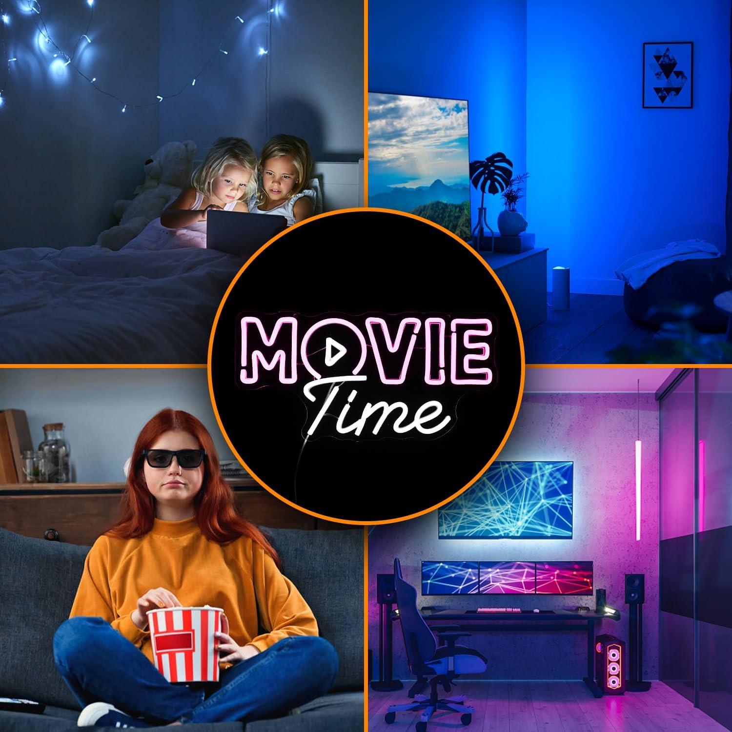 WX&YH Movie Time LED Neon Light Signs USB Power for Bedroom Home Cinema Party Decoration