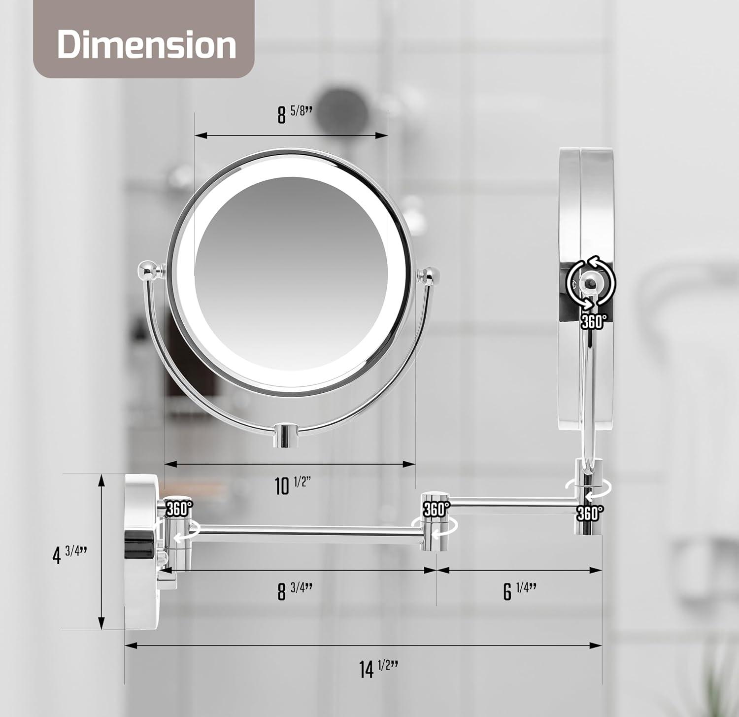 Ovente Wall Mounted Vanity Makeup Mirror 8.5 Inch with 7X Magnification and Natural LED Lights, Double-Sided with Hardwired Electrical Connection