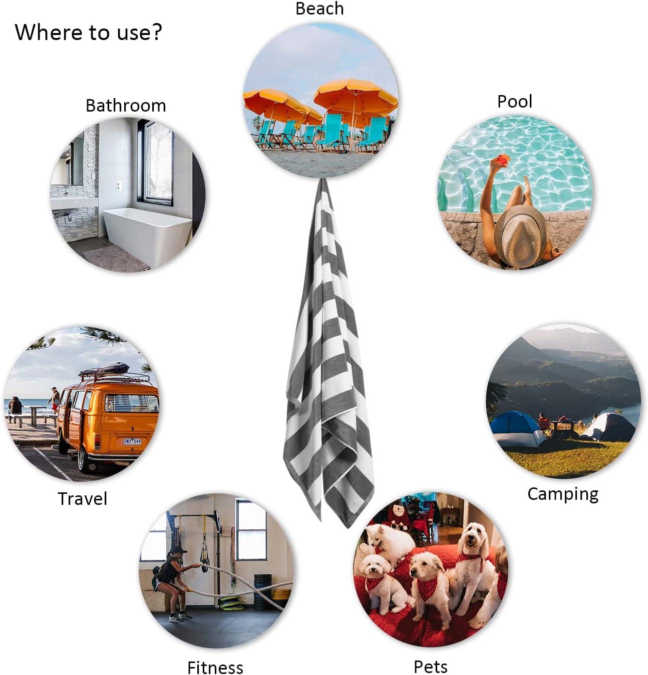 Large Oversized Beach Towel - Big Cotton Towel 36 x 70 Inch Striped Pool Towel, Large Cabana Soft Swimming Towel for Adult Men Women,Grey