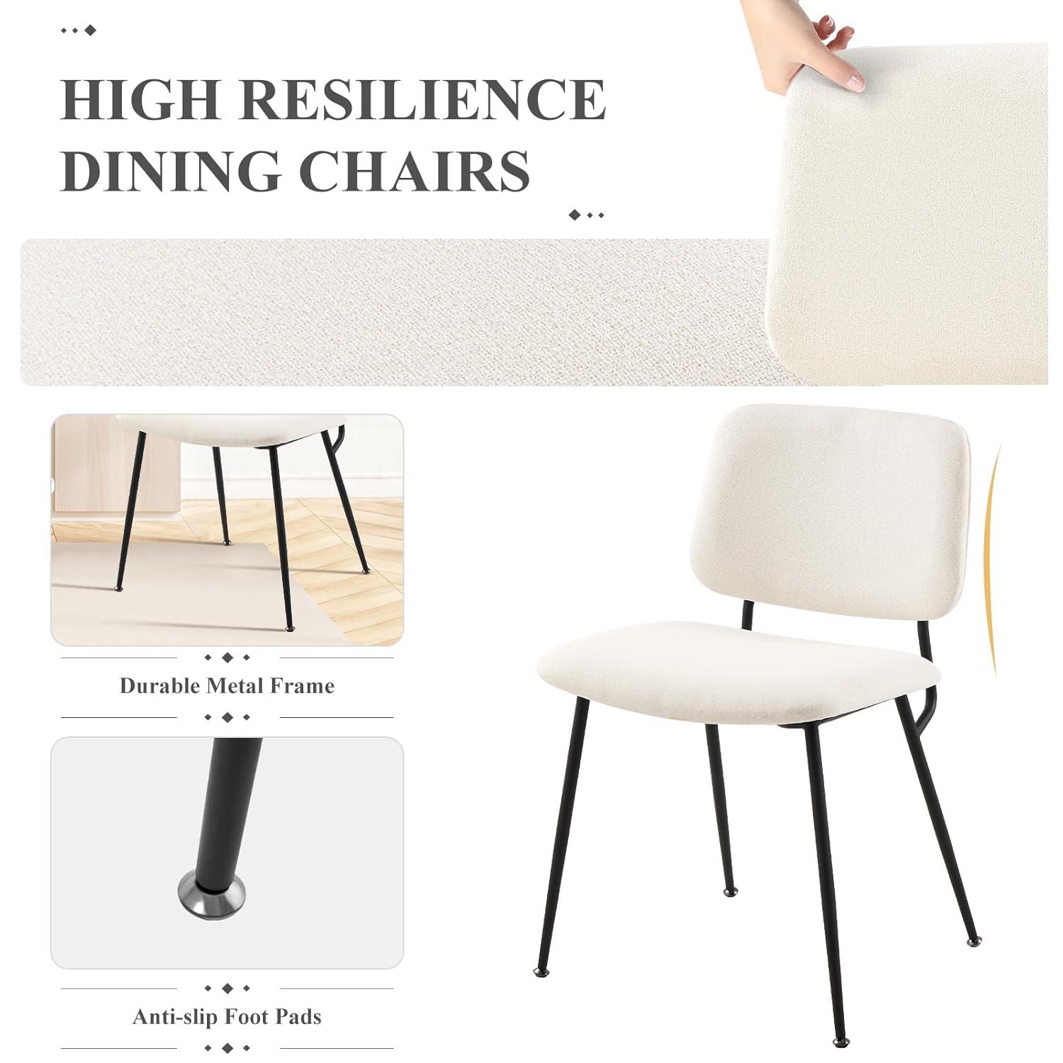 COLAMY Modern Upholstered Dining Chairs Set of 2, Fabric Dining Room Chairs Accent Diner Chair Stylish Kitchen Chairs with Solid Metal Legs, Cream