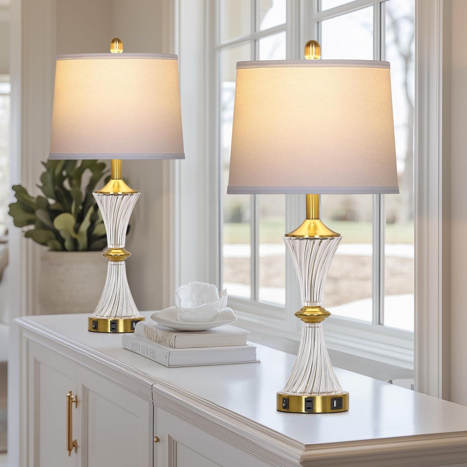 Rosdorf Park Crystal Glass Table Lamp Set of 2,Modern Bedroom Lamps