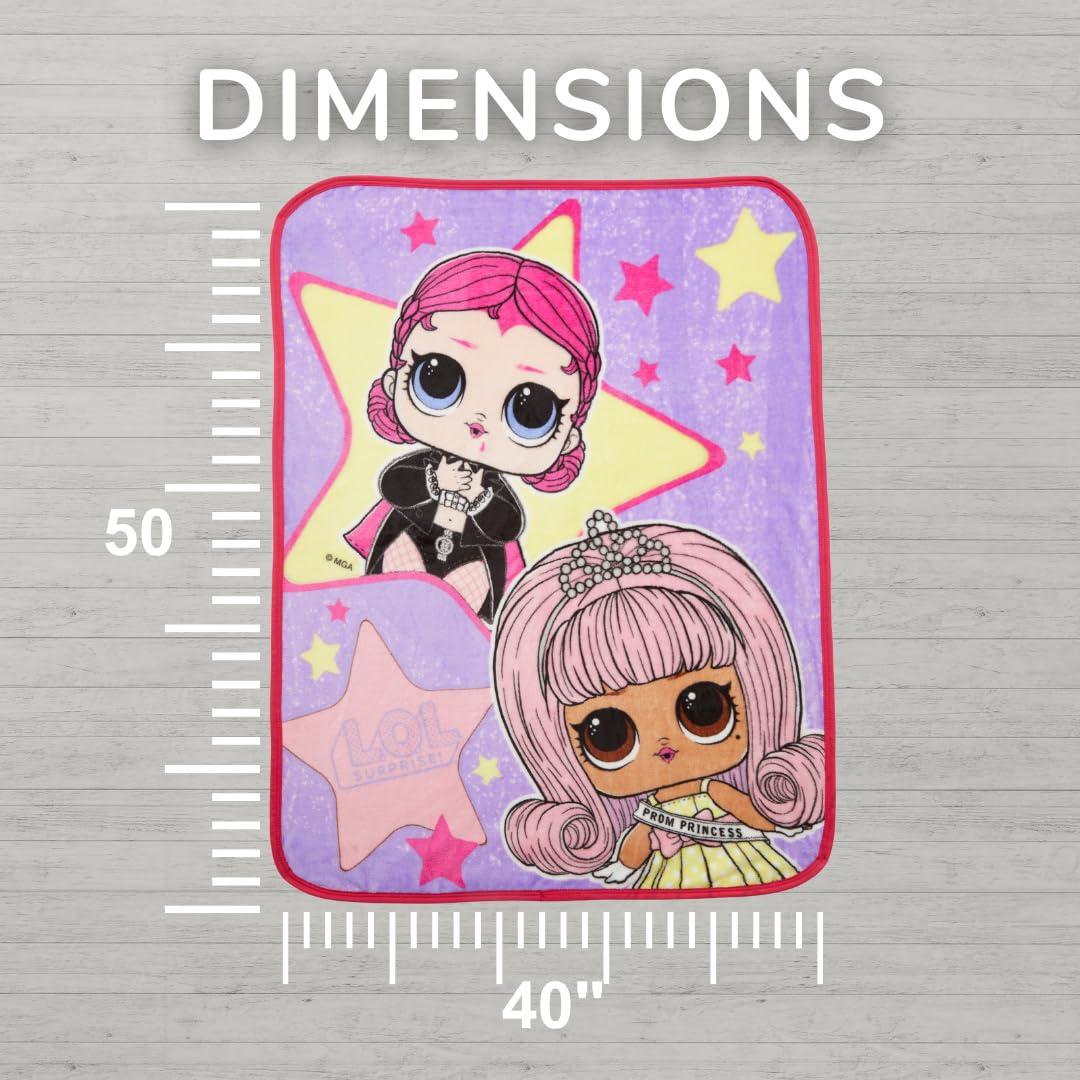 LOL Surprise Kids Plush Throw and Canvas Storage Cube Bin, 2Pc Set, Pink and Purple, MGA