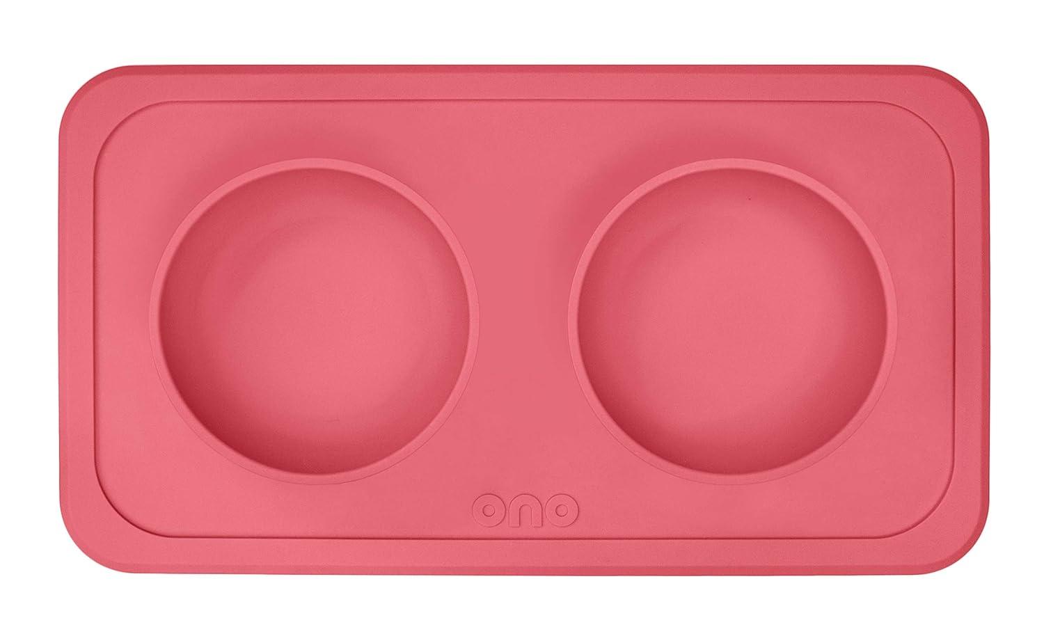 Ono Good Bowl Food & Water Double Feeder - Small to Medium Pets No Spill Non Skid Silicone Mat & Stainless Steel Bowl for Dogs or Cats (Charcoal)