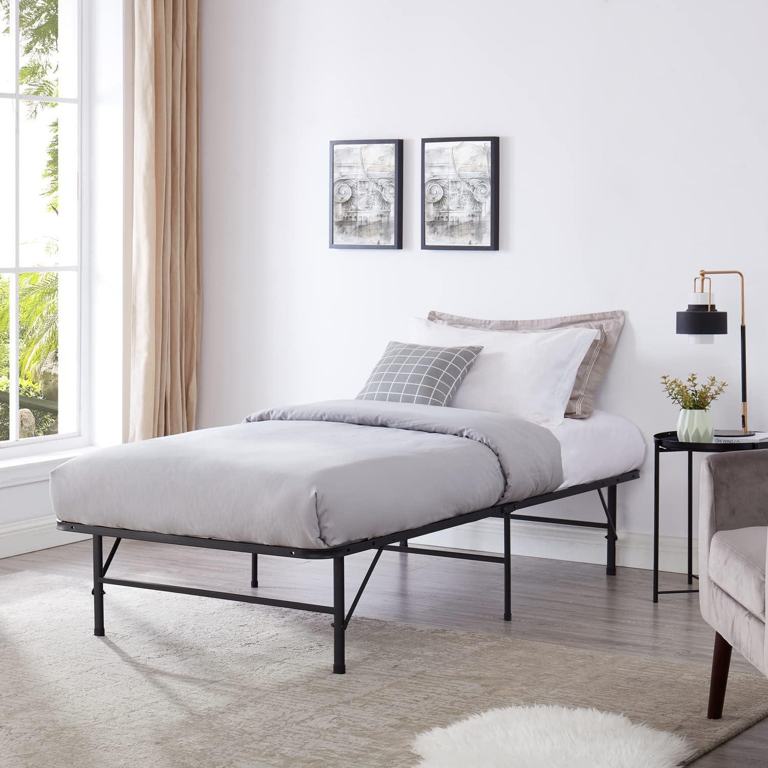 Alwyn Home Muscoy 14" Foldable Steel Bed Frame, No Box Spring Needed, Underbed Storage , Easy Assembly