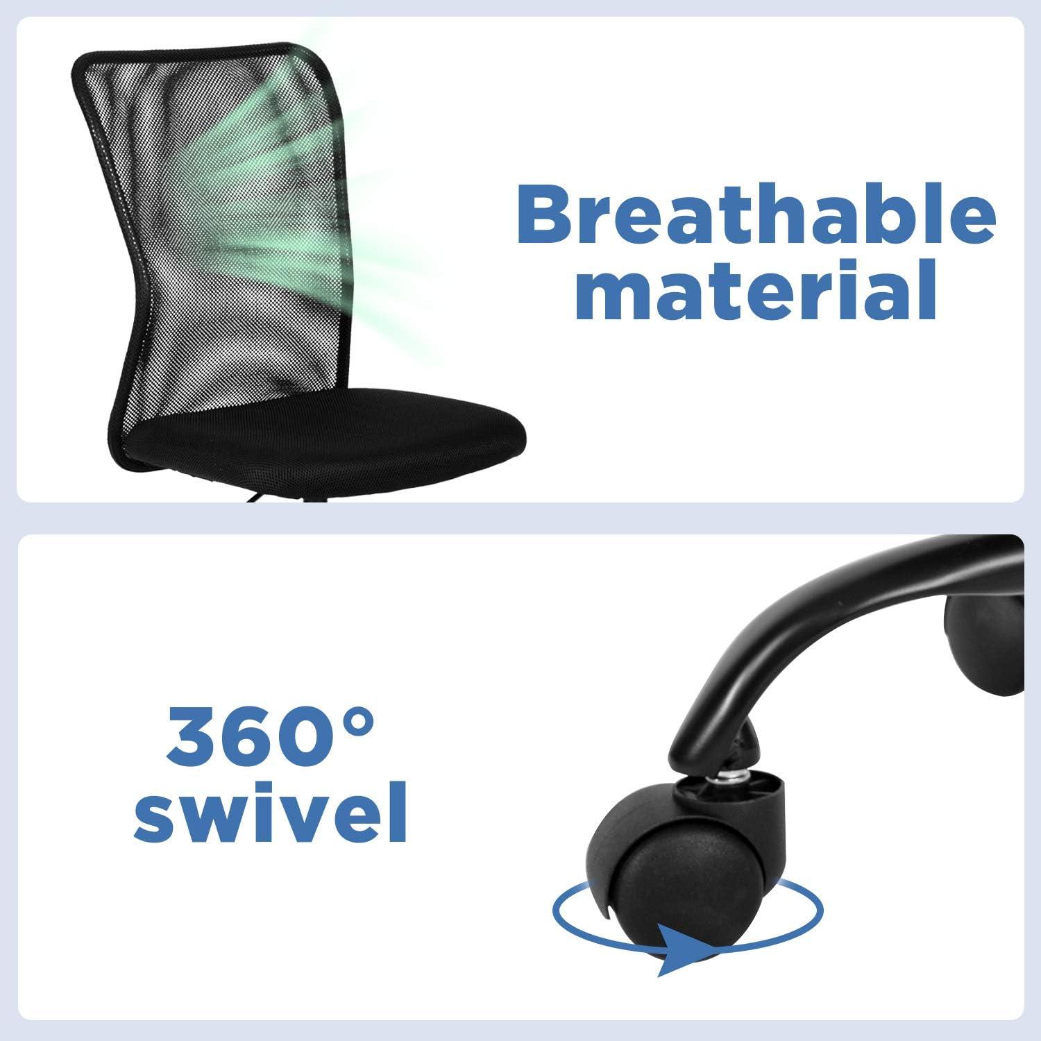 FDW Home Office Chair Mid Back Mesh Desk Chair Armless Computer Chair Rolling Swivel Chair with Lumbar Support,Black