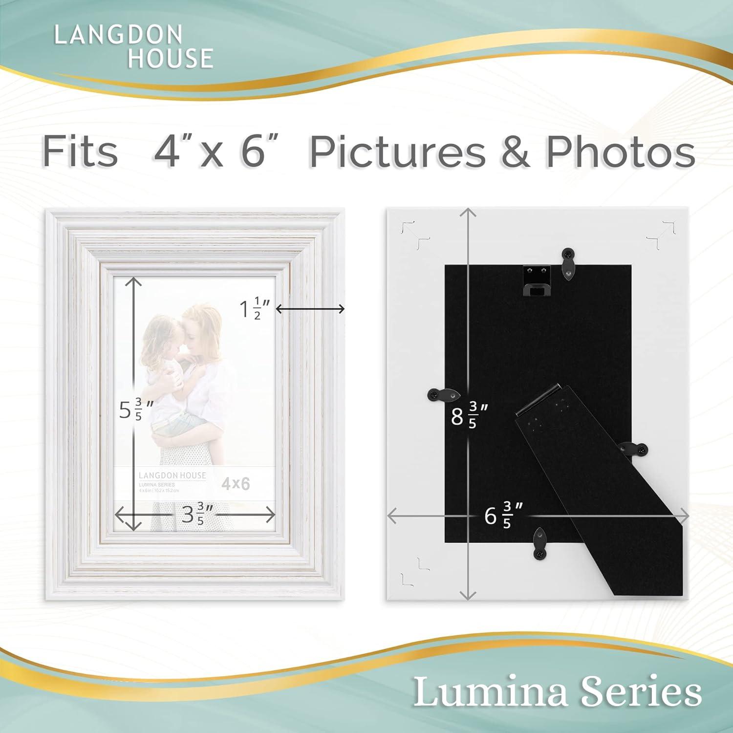 Langdon House 4x6 Weathered White Real Wood Picture Frames with Gold Accents, 2 Pack, Lumina Collection (US Company)