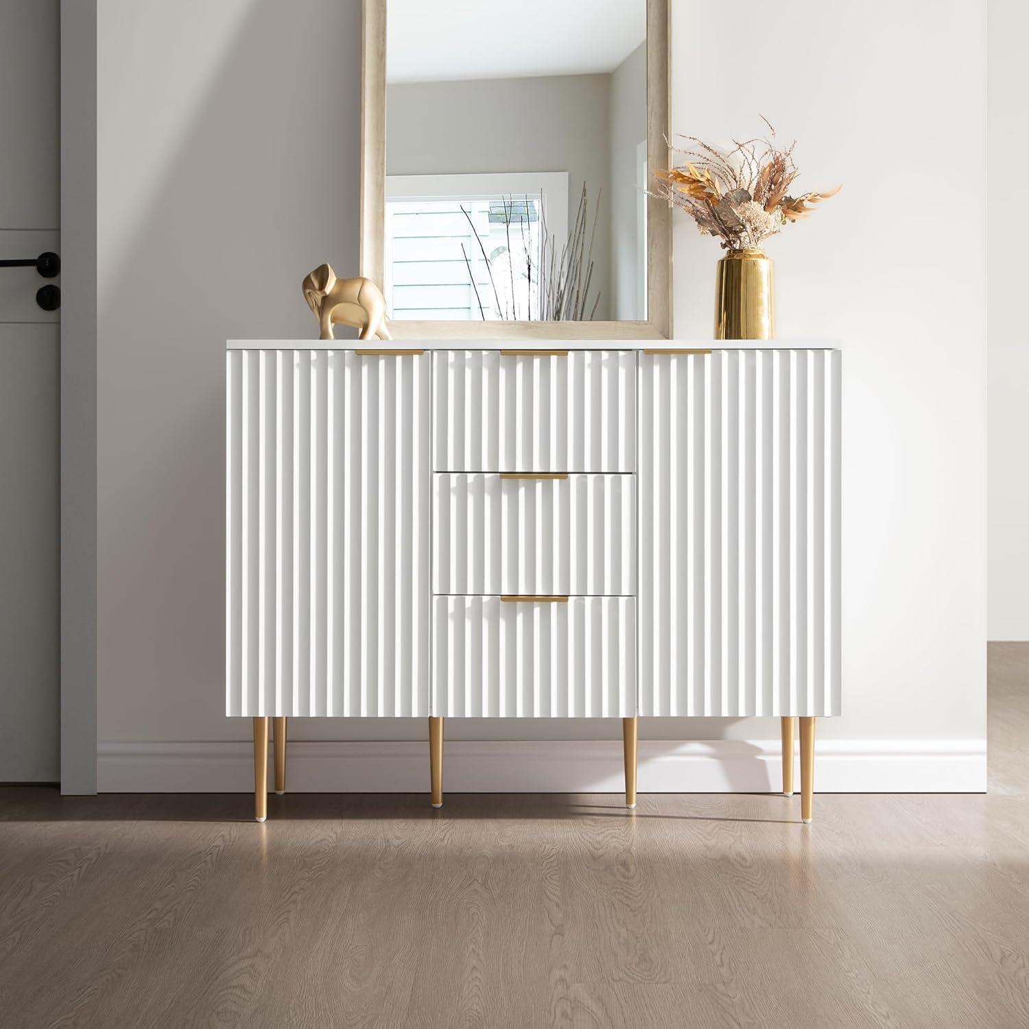 SICOTAS Sideboard Buffet Cabinet with 3 Drawers and 2 Doors, 2 Adjustable Shelves