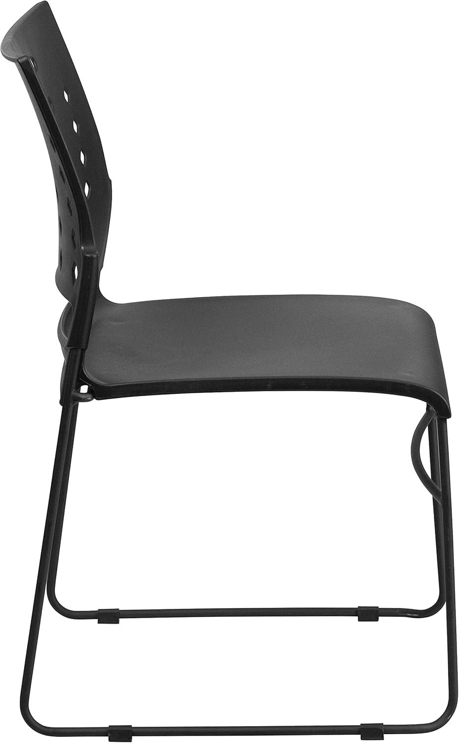 ErgoVent Black Vinyl & Metal Stacking Chair with Sled Base