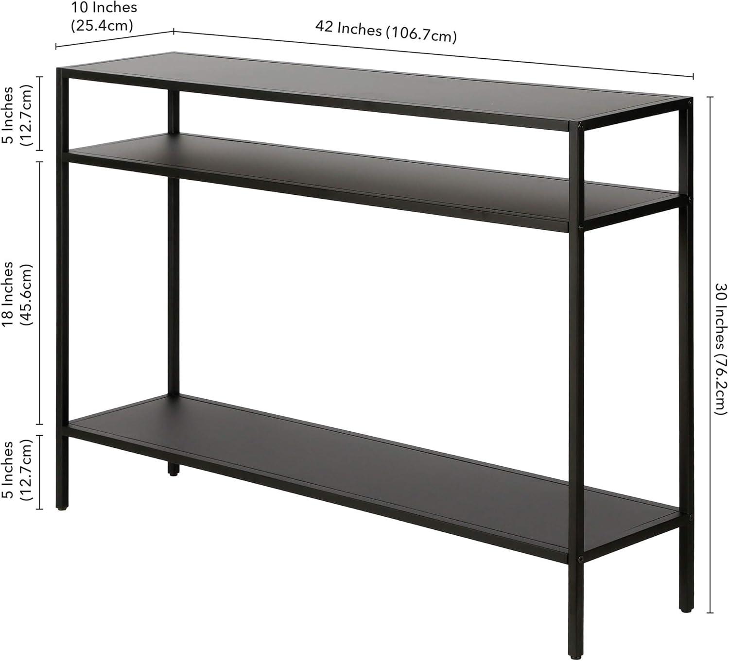 Evelyn&Zoe Ricardo 42" Wide Rectangular Console Table with Metal Shelves, Blackened Bronze