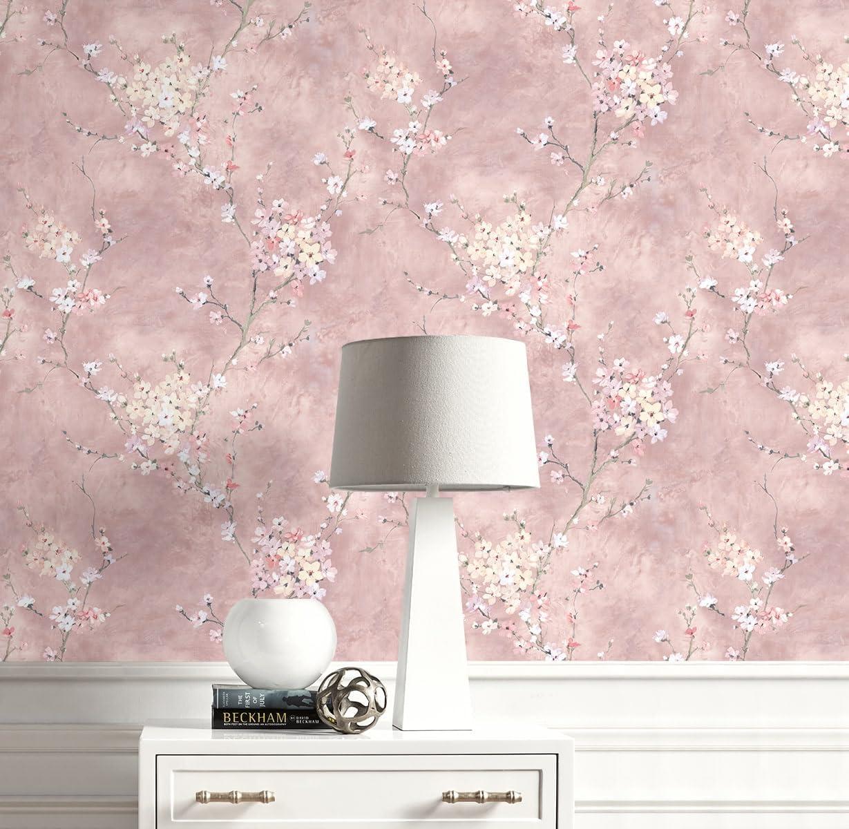 Harry & Grace Dusty Rose Floral Blossom Peel and Stick Wallpaper - 27 in. W. x 18 ft. L. Roll