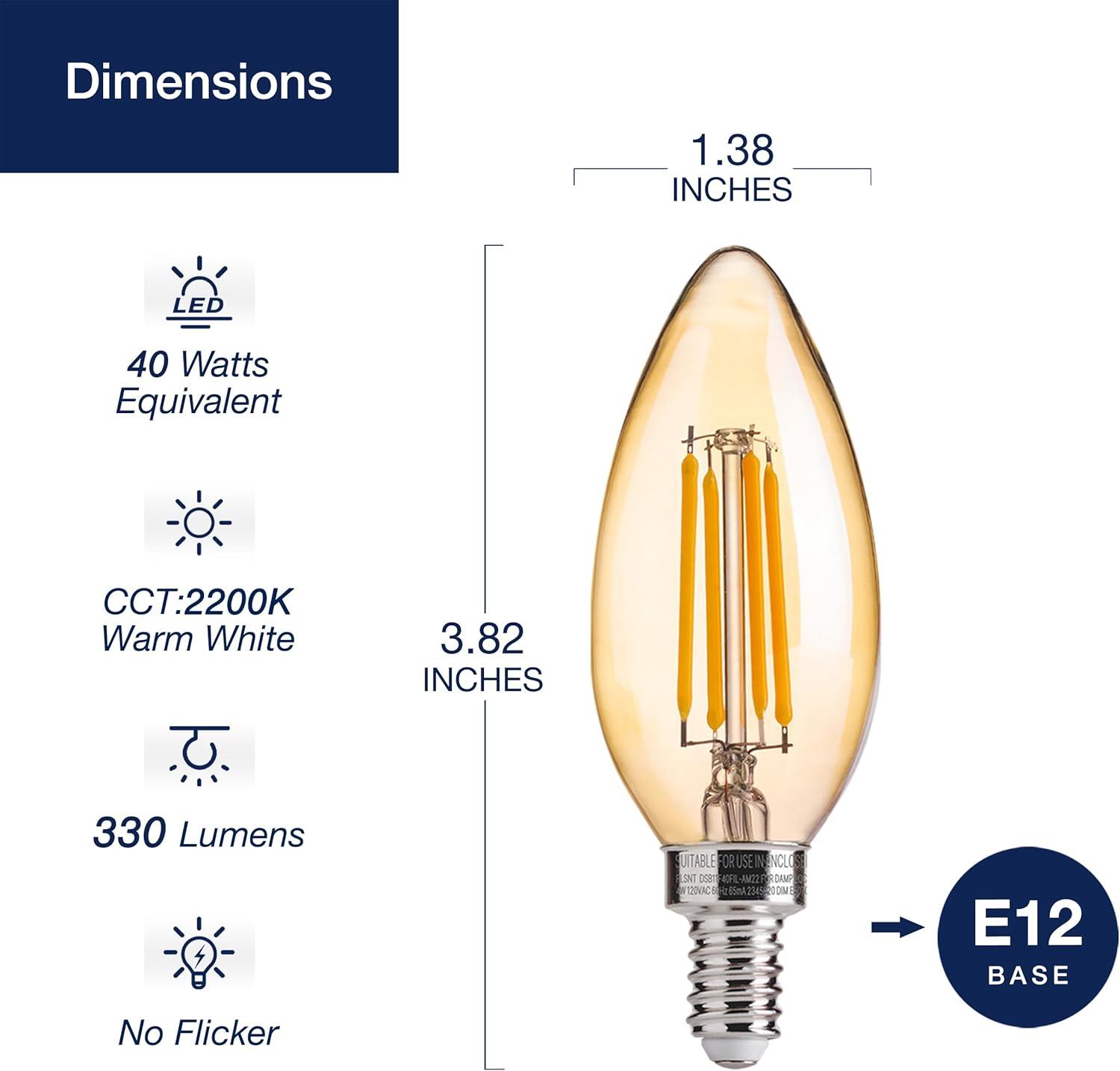 Amber Glass Dimmable LED Candelabra Bulbs 6-Pack