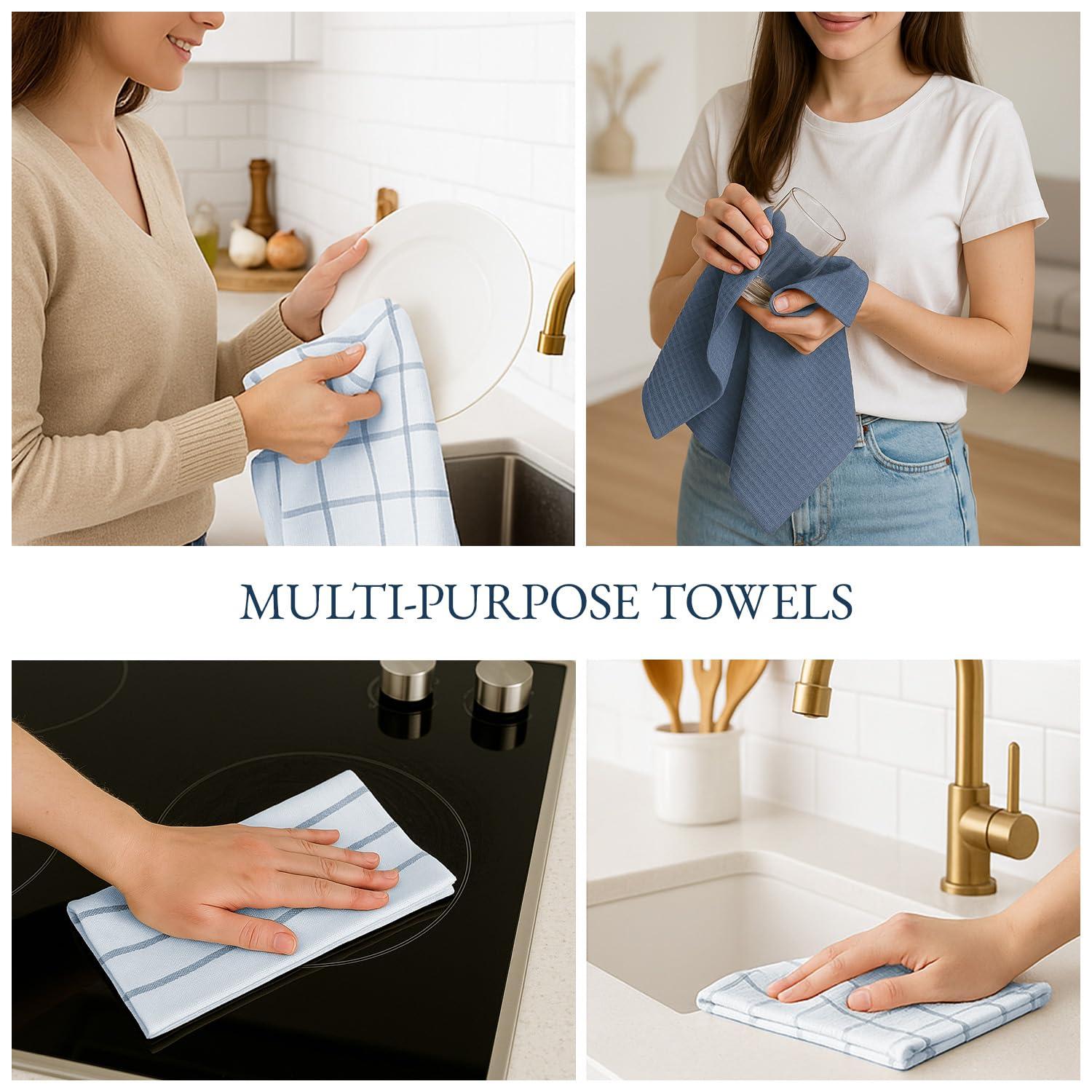 LANE LINEN Cotton Kitchen Towels Set, 6-Pack – Absorbent, Quick-Drying Dish Towels, 18" x 28", Soft, Premium Hand and Tea Towels - Indigo