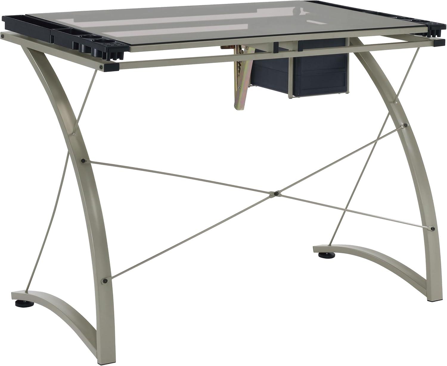 Melo 3 Drawer Glass Top Drafting Desk with Supply Storage Silver - Coaster