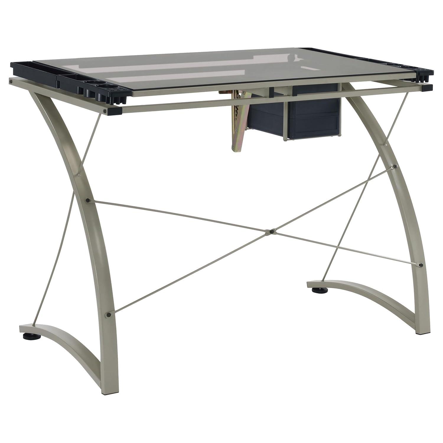 Melo 3 Drawer Glass Top Drafting Desk with Supply Storage Silver - Coaster